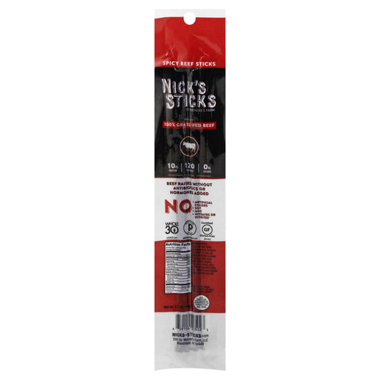 Nicks Sticks Snack Beef Sticks Spicy Grass Fed 1.7 oz (Pack Of 25)