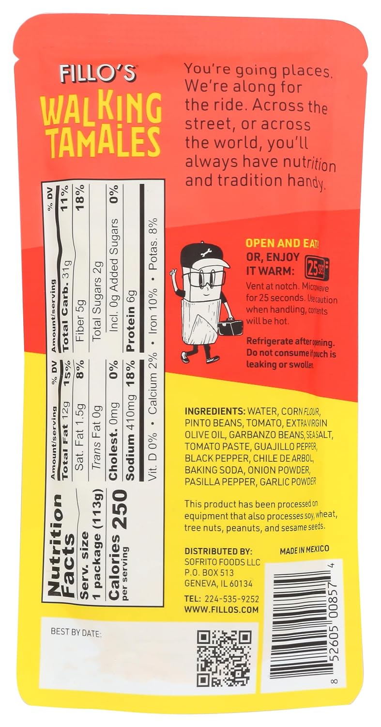 FILLOS (Pack of 21) Fillos Walking Tamales Bean Salsa Roja 4 Oz