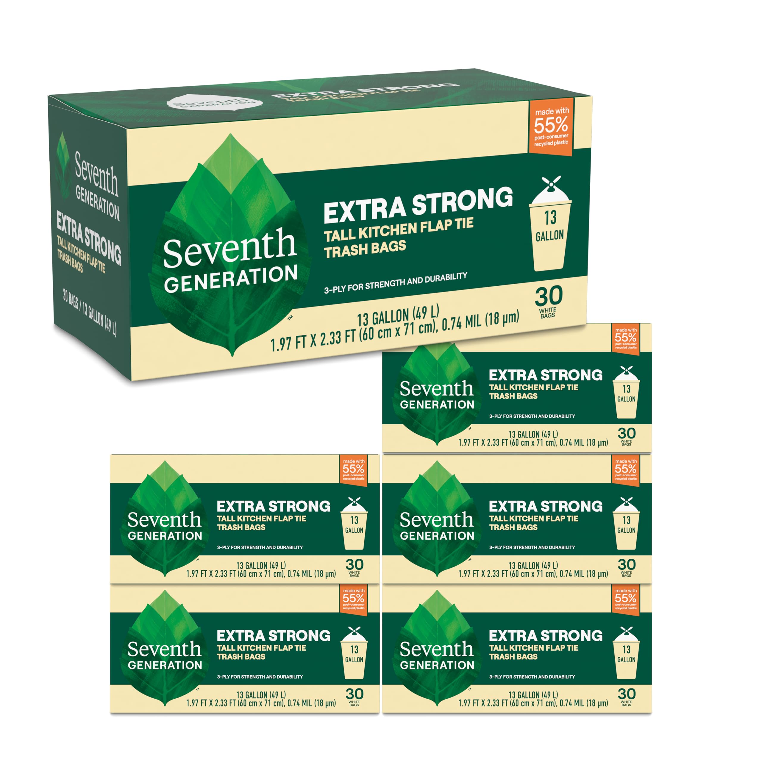 Seventh Generation Tall Kitchen Trash Bags 13 Gal Unscente