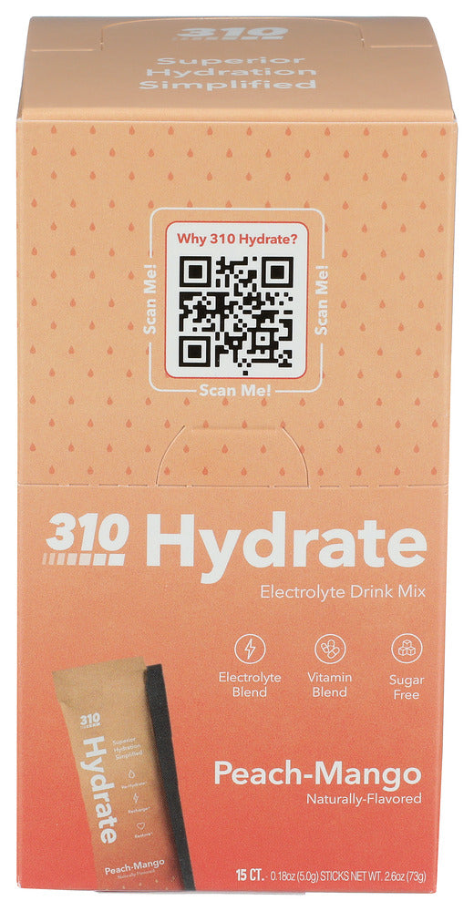 310 NUTRITION (Pack of 4) 310 Nutrition Hydrate Peach Performance Hydration Electrolyte 2.6 Oz