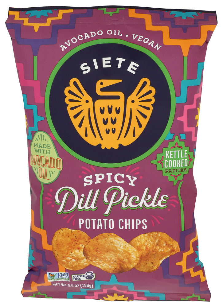 SIETE (Pack of 12) Siete Spicy Dried Pickle Potato Chips, Sea Salt, Seed Oil Fr 5.5 Oz