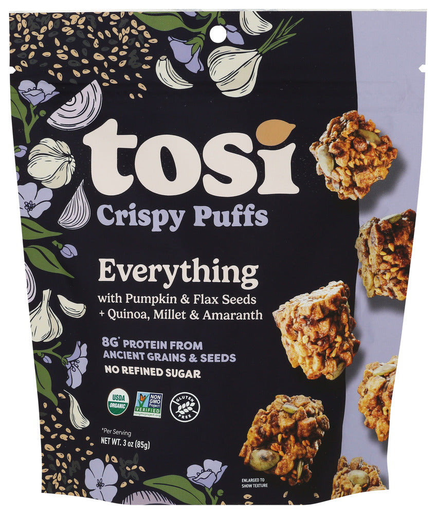 TOSI (Pack of 12) Tosi Puffs Crispy Everything Puffed Snack Traditional Seed Oil 3 Oz