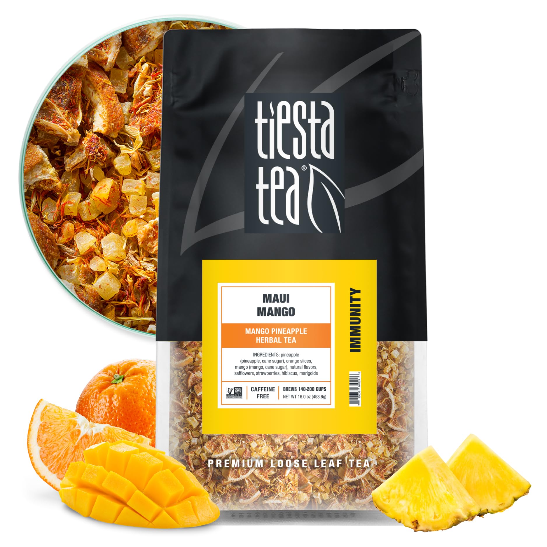 Tiesta Tea Eb Maui Mango, Loose Leaf, Mango Pineapple Herbal Tea, Premium Non-Caffeinated Fruit Blend, Makes Hot or Iced & Brews Up to 200 Cups, 16 Ounce Resealable Bulk Pouch