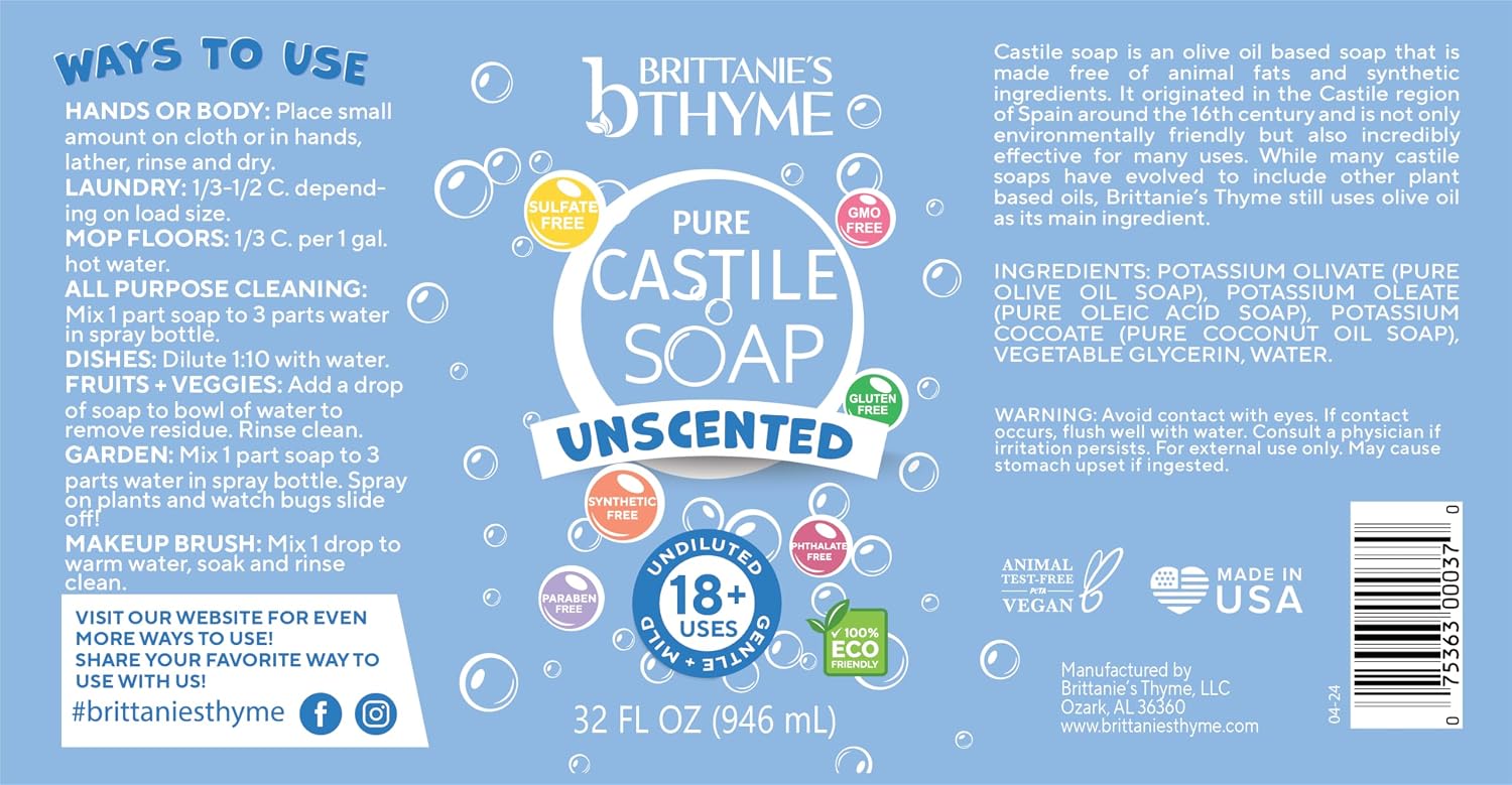 BRITTANIES THYM (Pack Of 6) Brittanies Thyme Soap Castile Unscented 32 Fl Oz