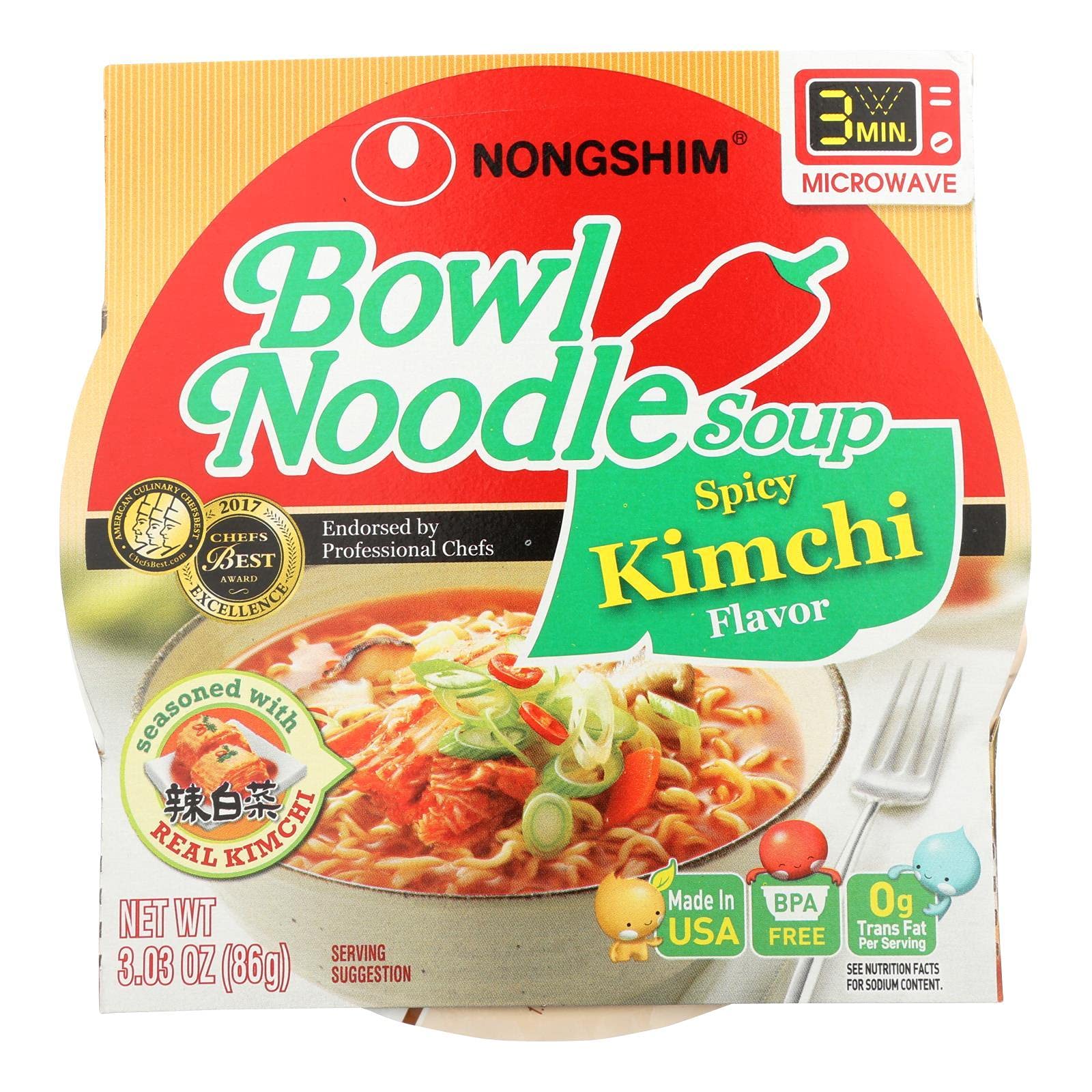 NONG SHIM (Pack of 36) Nongshim Kimchi Spicy Noodle Soup Bowl Cup 3.03 Oz