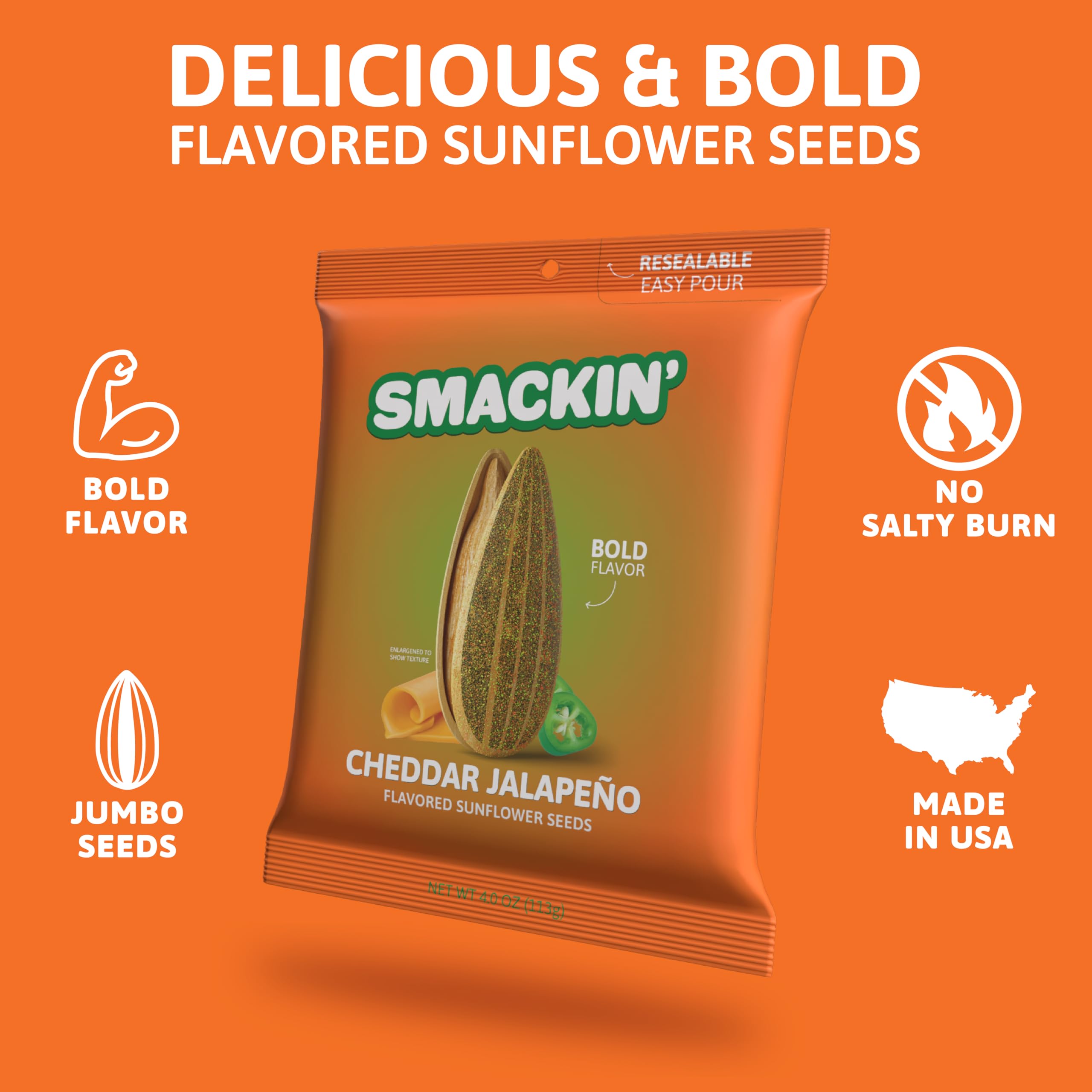 Smackin Snacks Cheddar Jalapeño Sunflower Seeds Bag