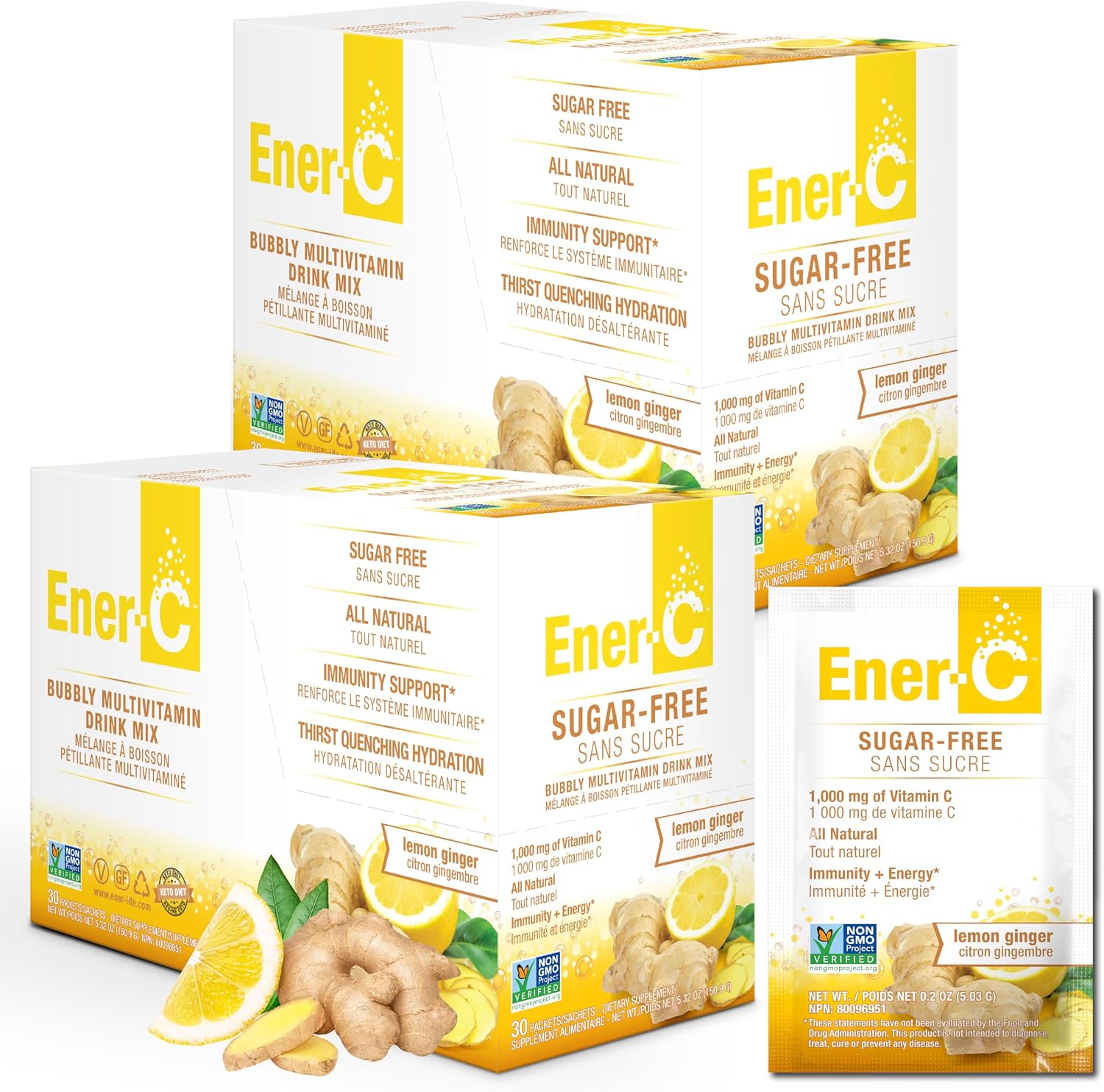 ENER LIFE (Pack of 4) Ener Life Vitamin C Sugar Free Lemon Ginger Chewable Tablets 30 Pack