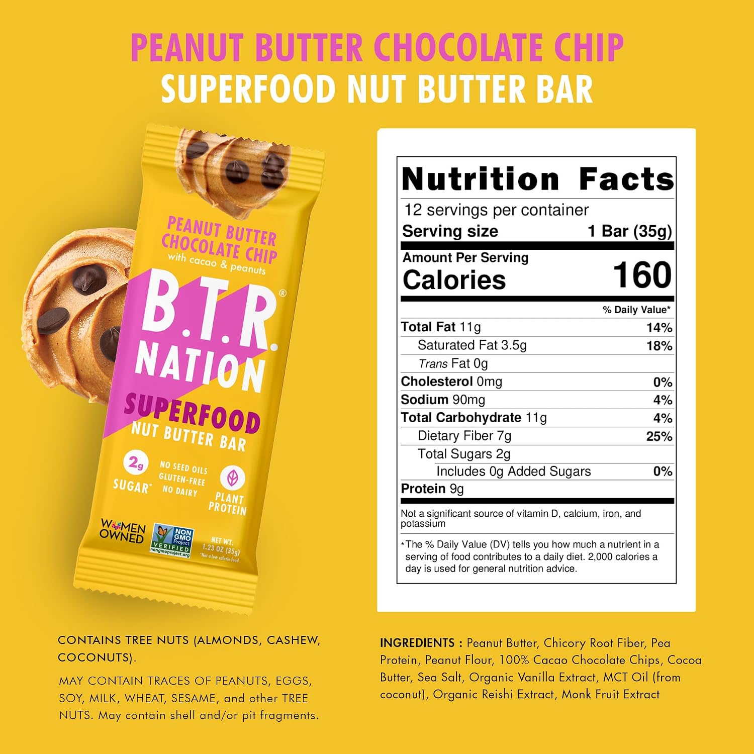B T R NATION (Pack Of 24) B T R Nation Bar Peanut Butter Chocolate Chip Bliss 1.23 Oz