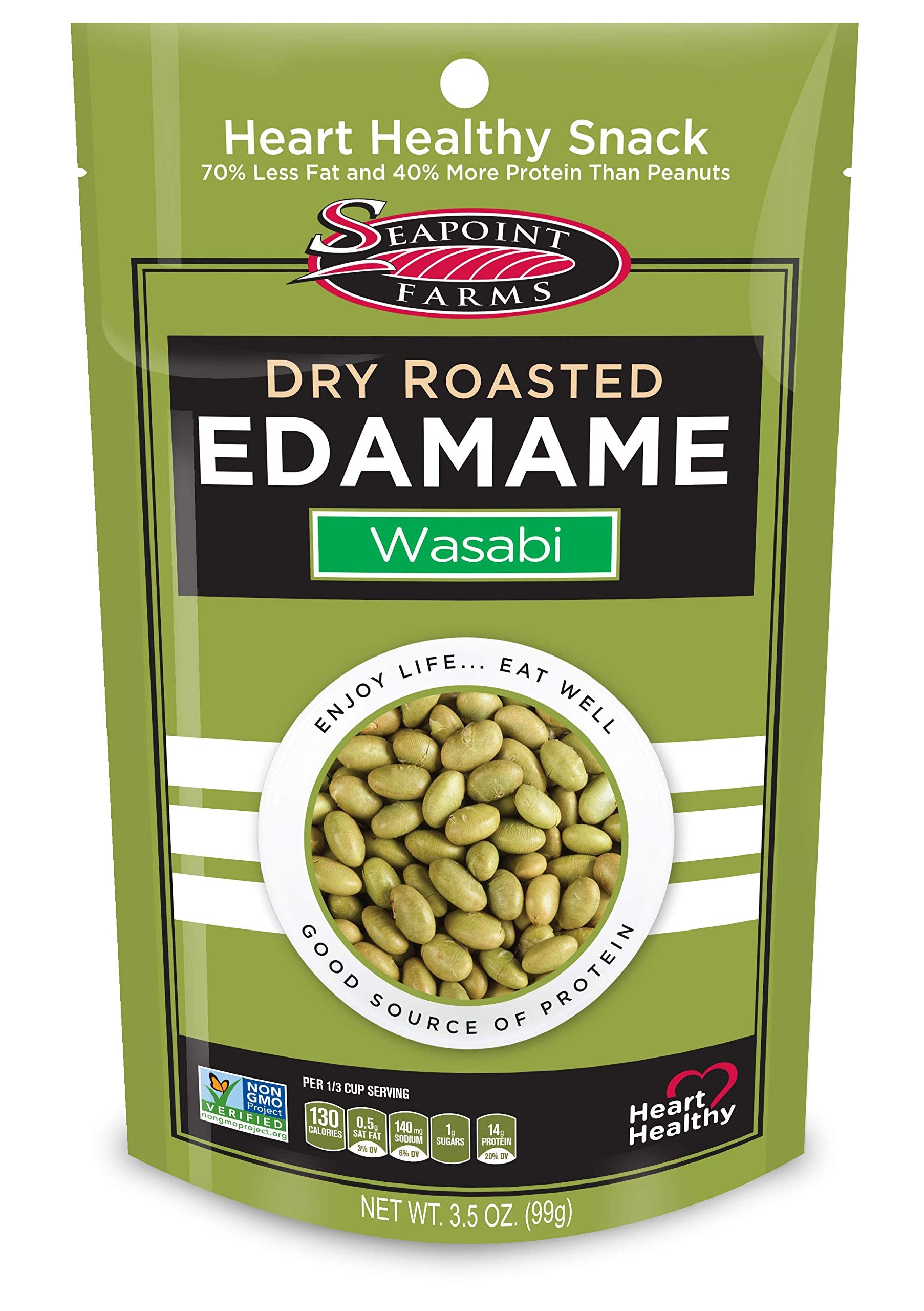 Seapoint Farms Wasabi Dry Roasted Edamame, Healthy Gluten-Free Snacks, 12-Pack