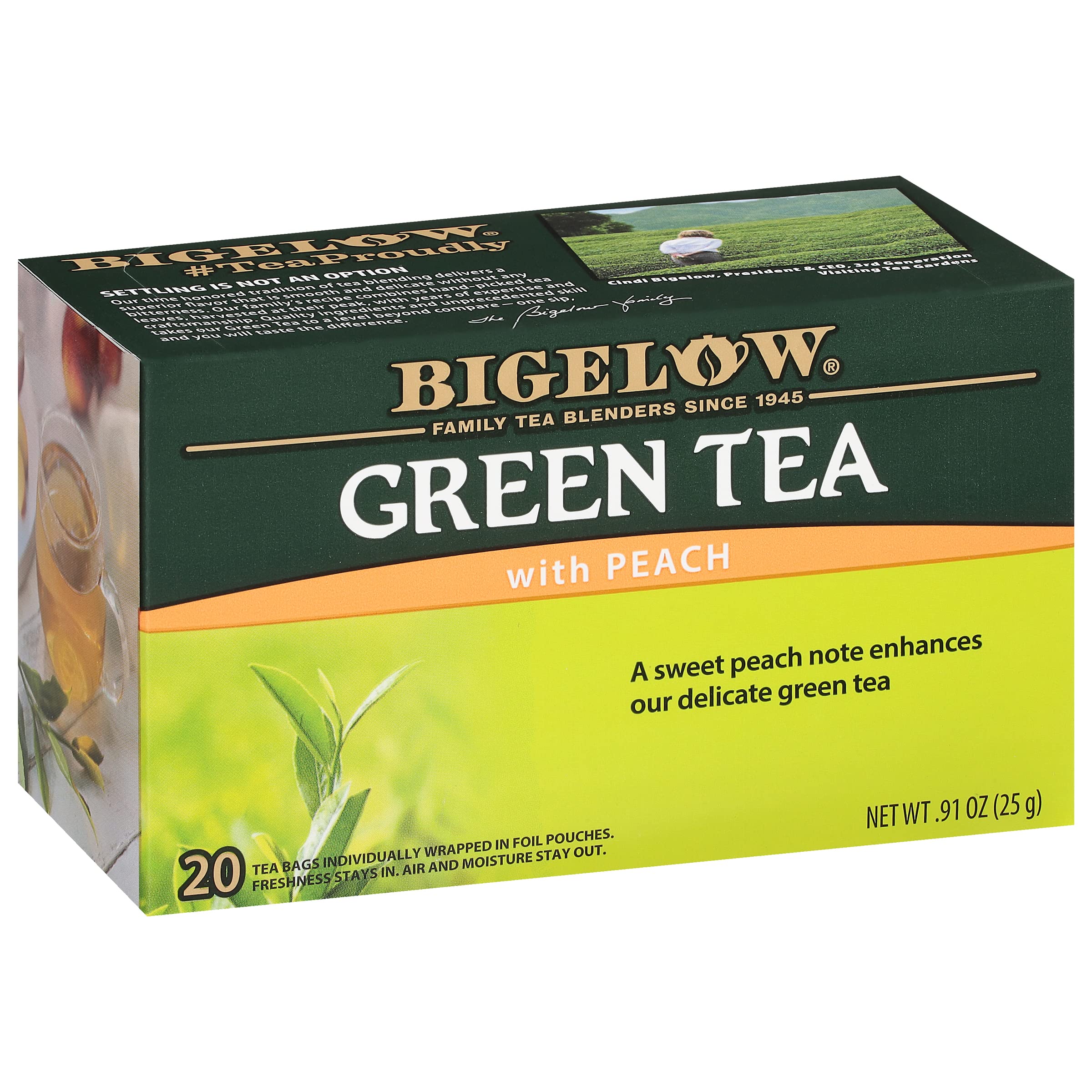 BIGELOW (Pack of 18) Bigelow Tea Green Peach Tea Bags 20 Count Natural Grocery 0.91 Oz