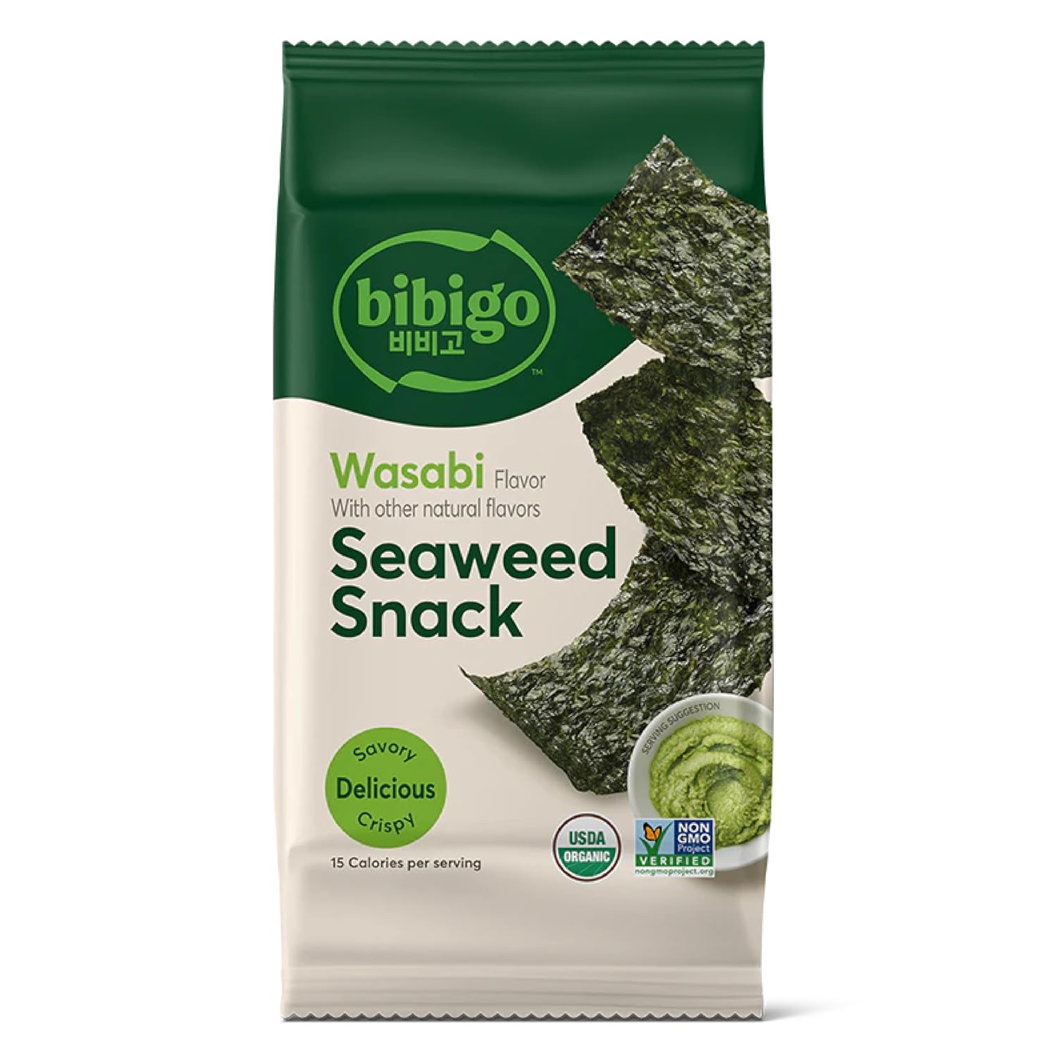 BIBIGO (Pack of 24) Bibigo Seaweed Snacks Wasabi Natural Grocery Seaweed Snack 0.35 Oz