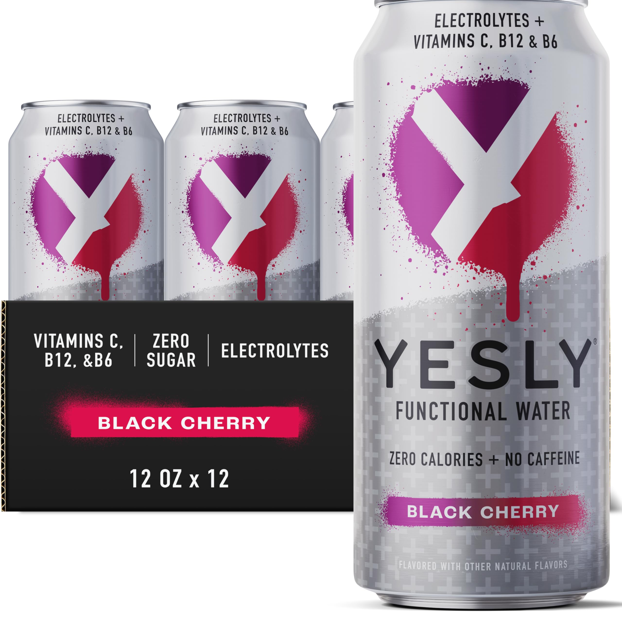 YESLY WATER (Pack of 24) Yesly Water Functional Water Black Cherry 16 Fl Oz