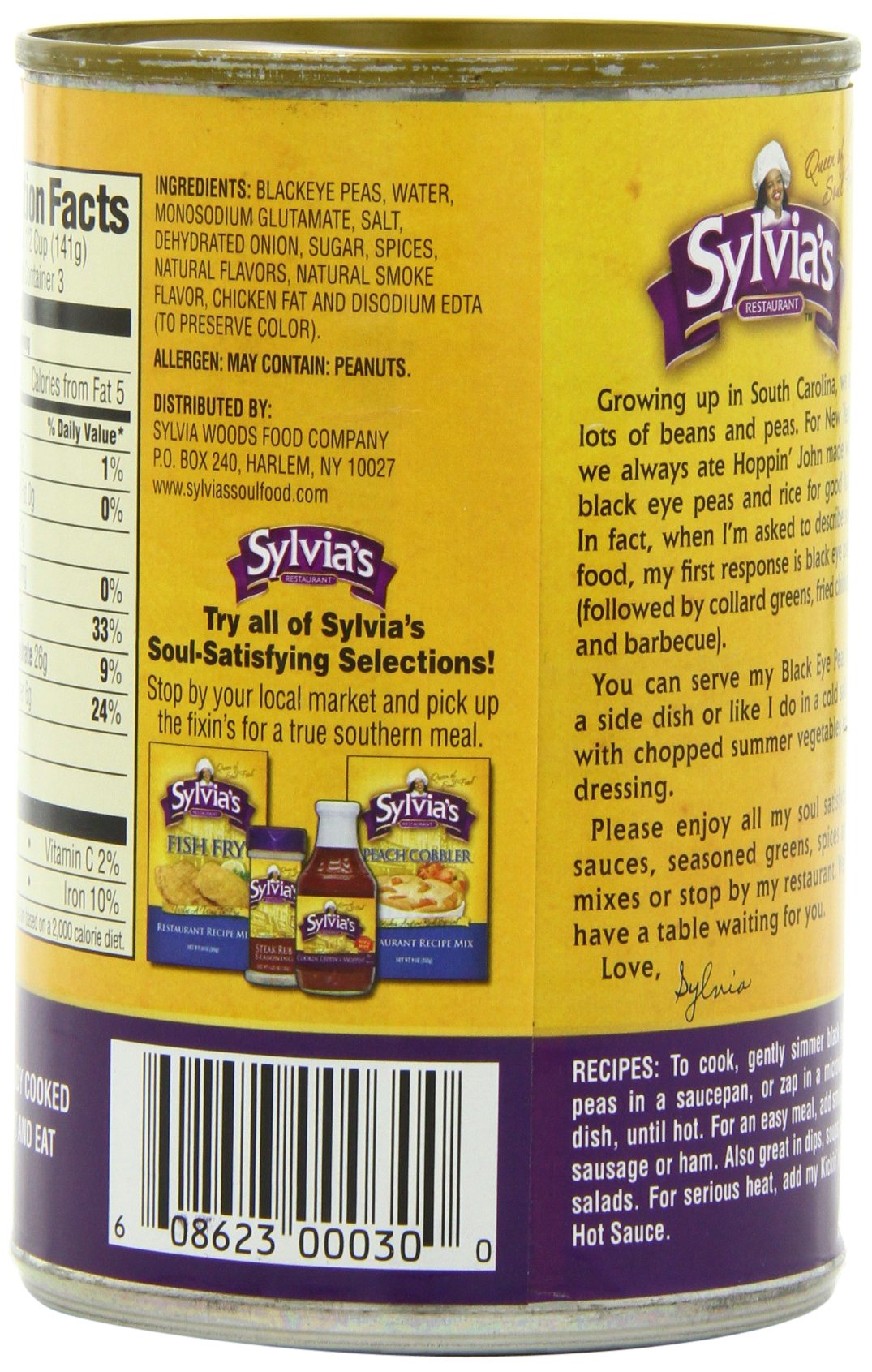 Sylvia's Black Eye Peas Seasoned Canned Beans