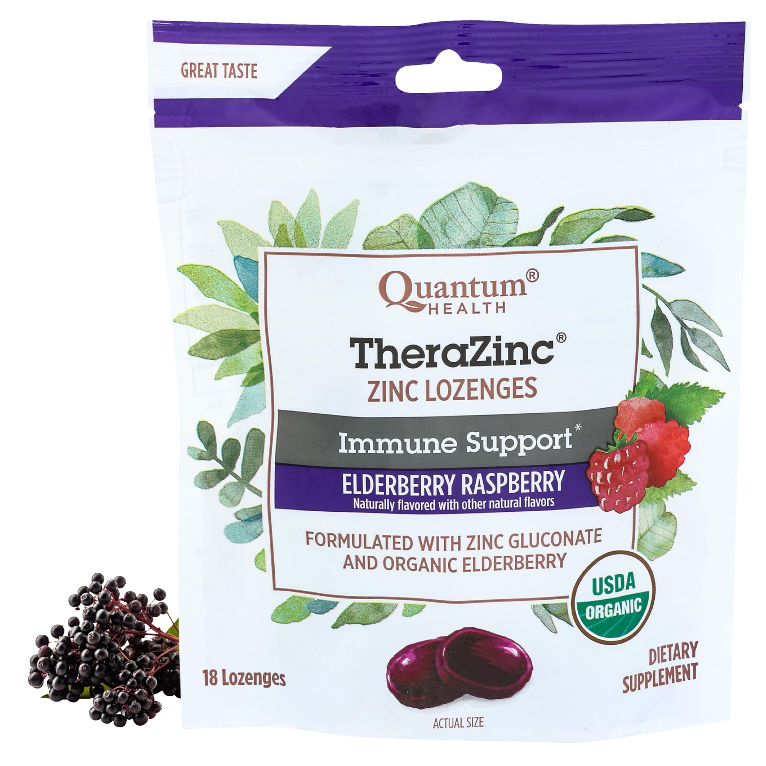 QUANTUM (Pack of 9) Quantum TheraZinc Elderberry Lozenges Zinc Throat Relief 18 Each