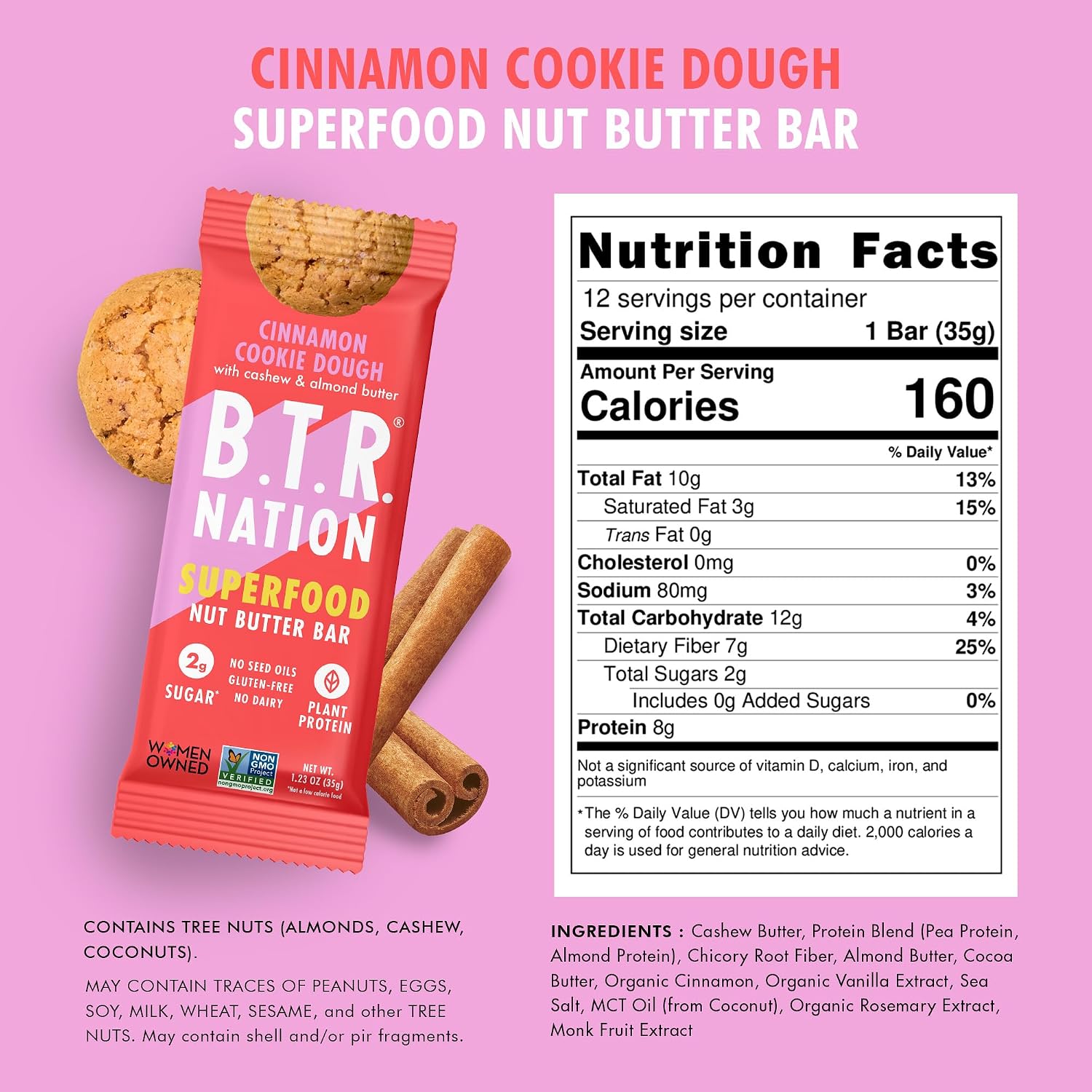 B T R NATION (Pack Of 24) Butter Nation Bar Cinnamon Cookie Dough Energy 1.23 Oz