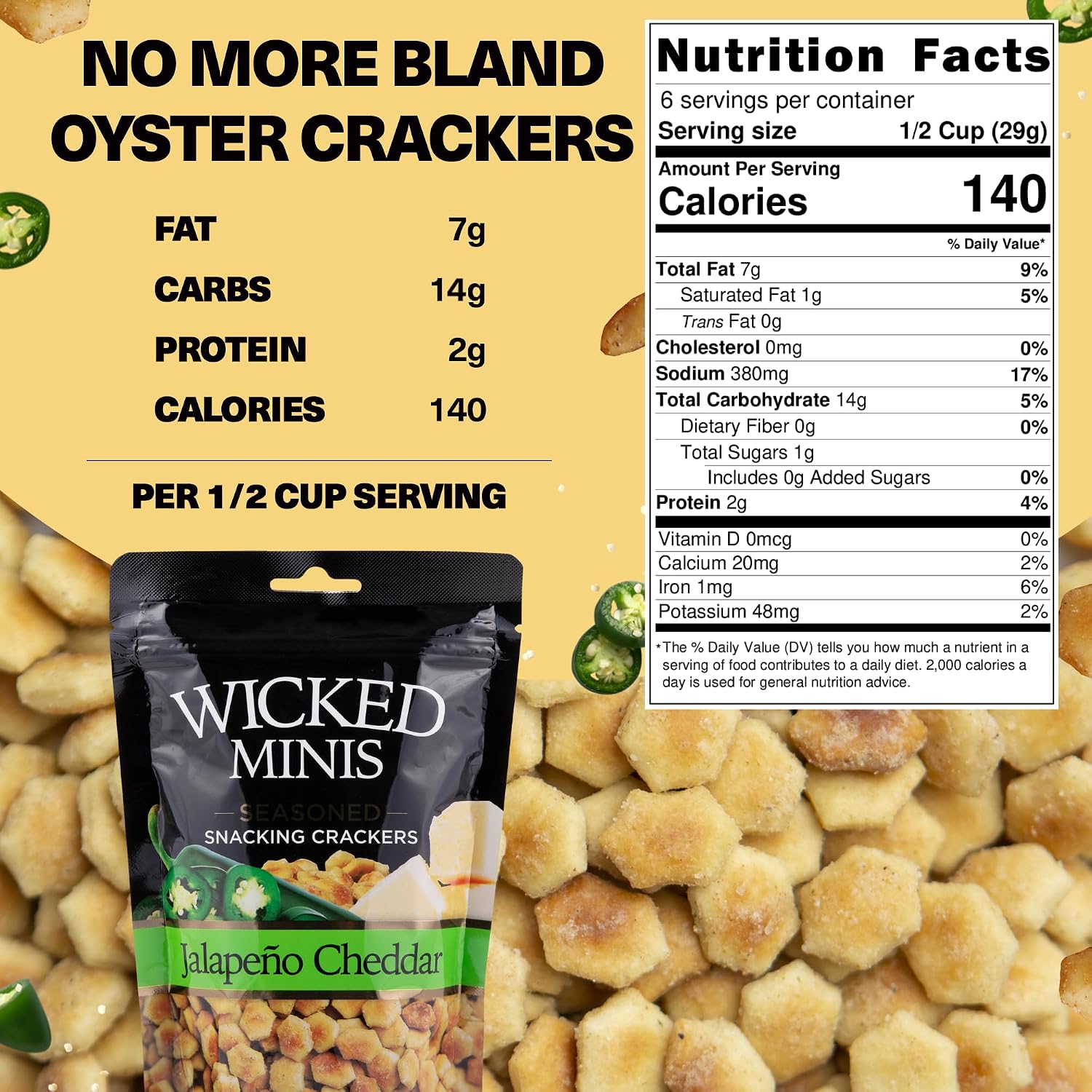 WICKED MIX (Pack Of 12) Wicked Minis Seasoned Snacking Crackers Jalapeno Cheddar 6 Oz