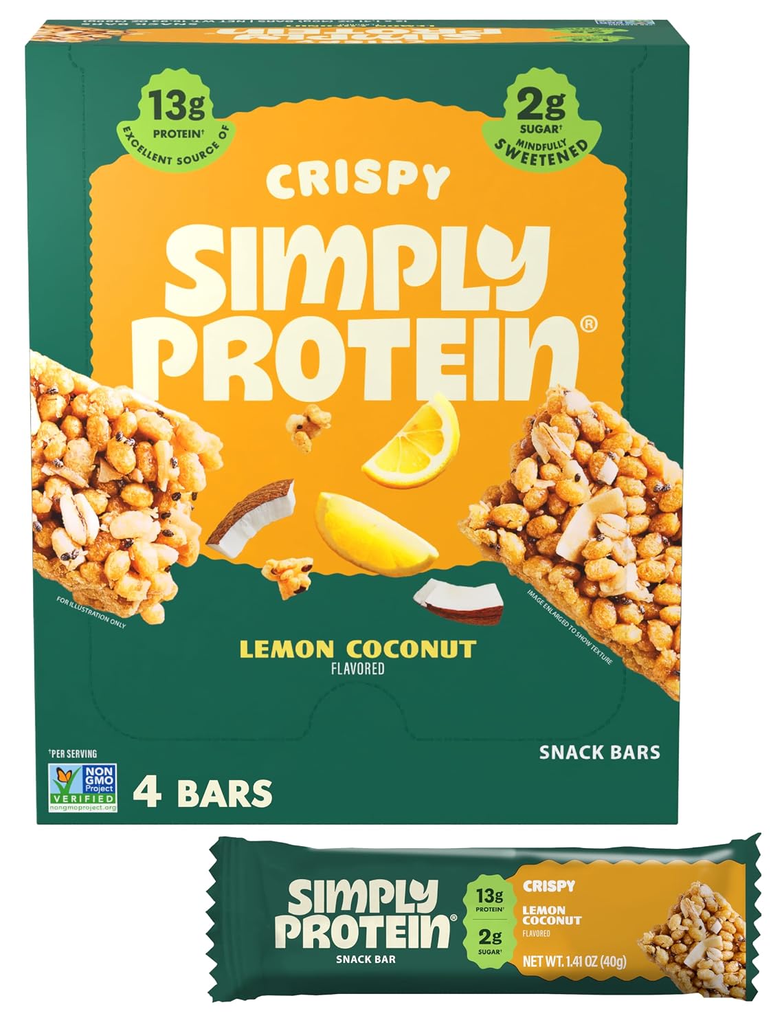 SIMPLYPROTEIN (Pack of 6) SimplyProtein Lemon Coconut Protein Crispy Bar 4-Pack 5.64 Oz