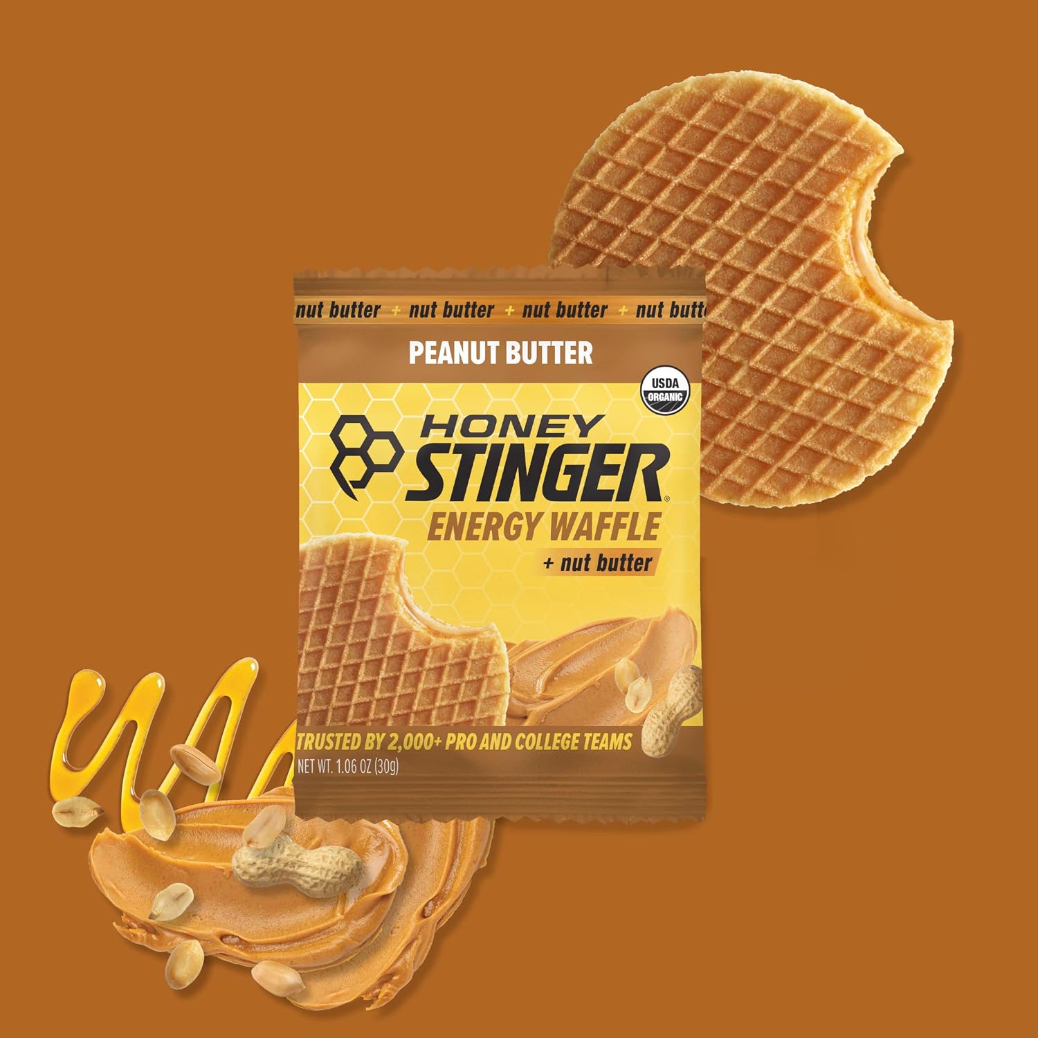 HONEY STINGER (Pack of 24) Honey Stinger Cookie Waffle Peanut Butter Organic 1.06 Oz