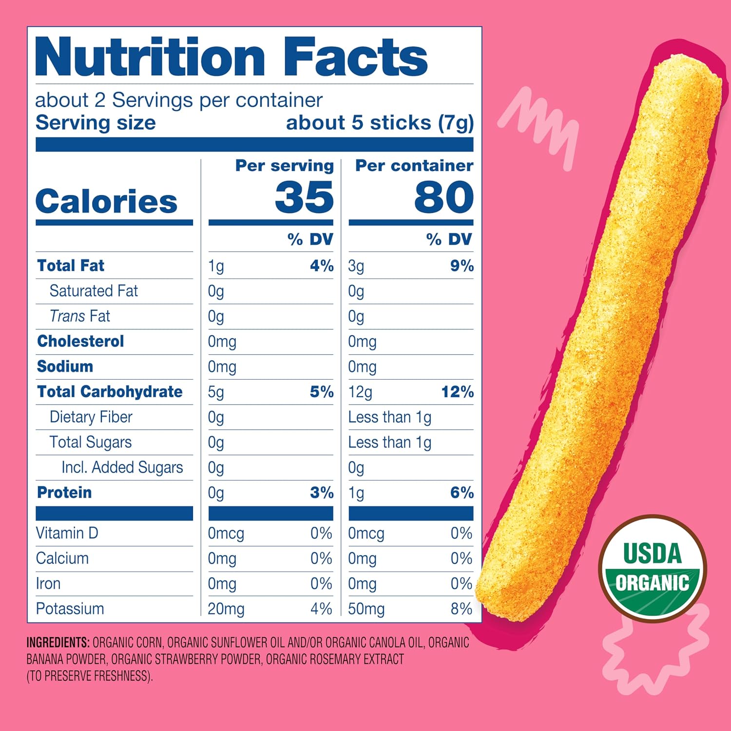 EARTHS BEST (Pack Of 20) Earths Best Sticks Crunchy Strawberry Banana 0.56 Oz