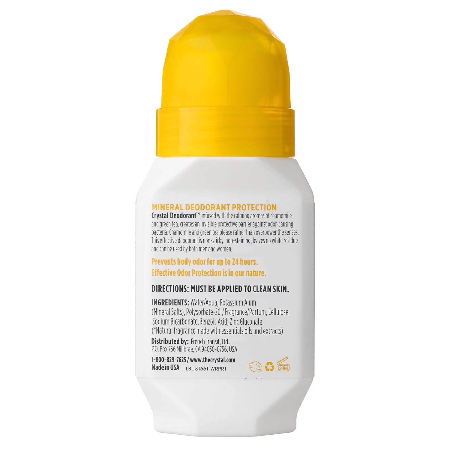 CRYSTAL BODY DE (Pack of 15) Crystal Body Deodorant Rollon Chamomile & Green Tea 2.25 Oz