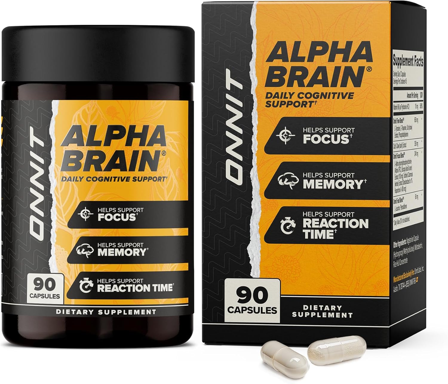 Onnit Alpha Brain Nootropic Brain Supplement for Men and Women, IGEN Non-GMO Tested, Memory, Mental Clarity, Cognitive Support and Focus Capsules with L-Theanine and Vitamin B6