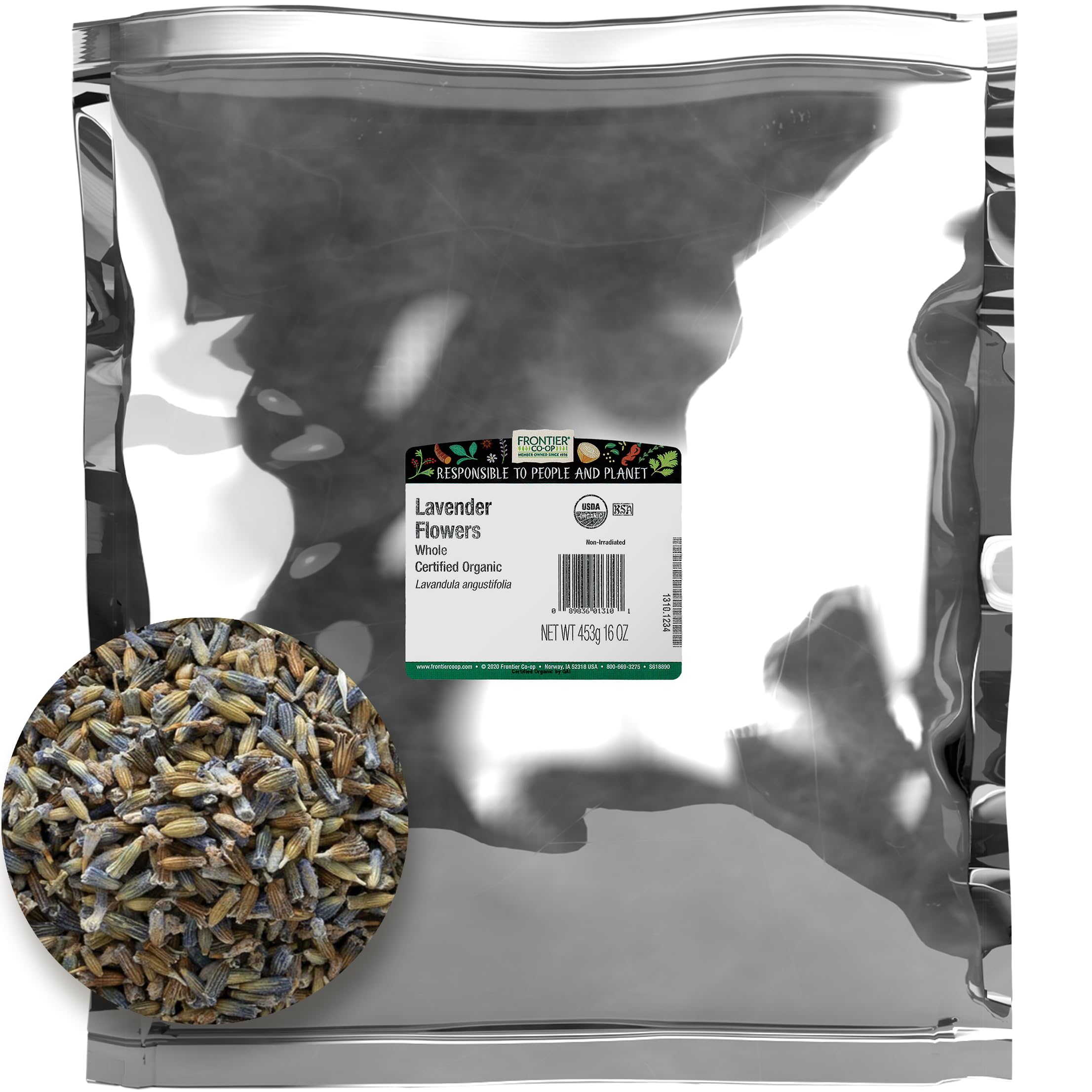 Frontier Bulk Frontier Co-op Lavender Flowers Whole, Certified Organic, Kosher / 1 lb. Bulk Bag / Lavandula angustifolia Mill.