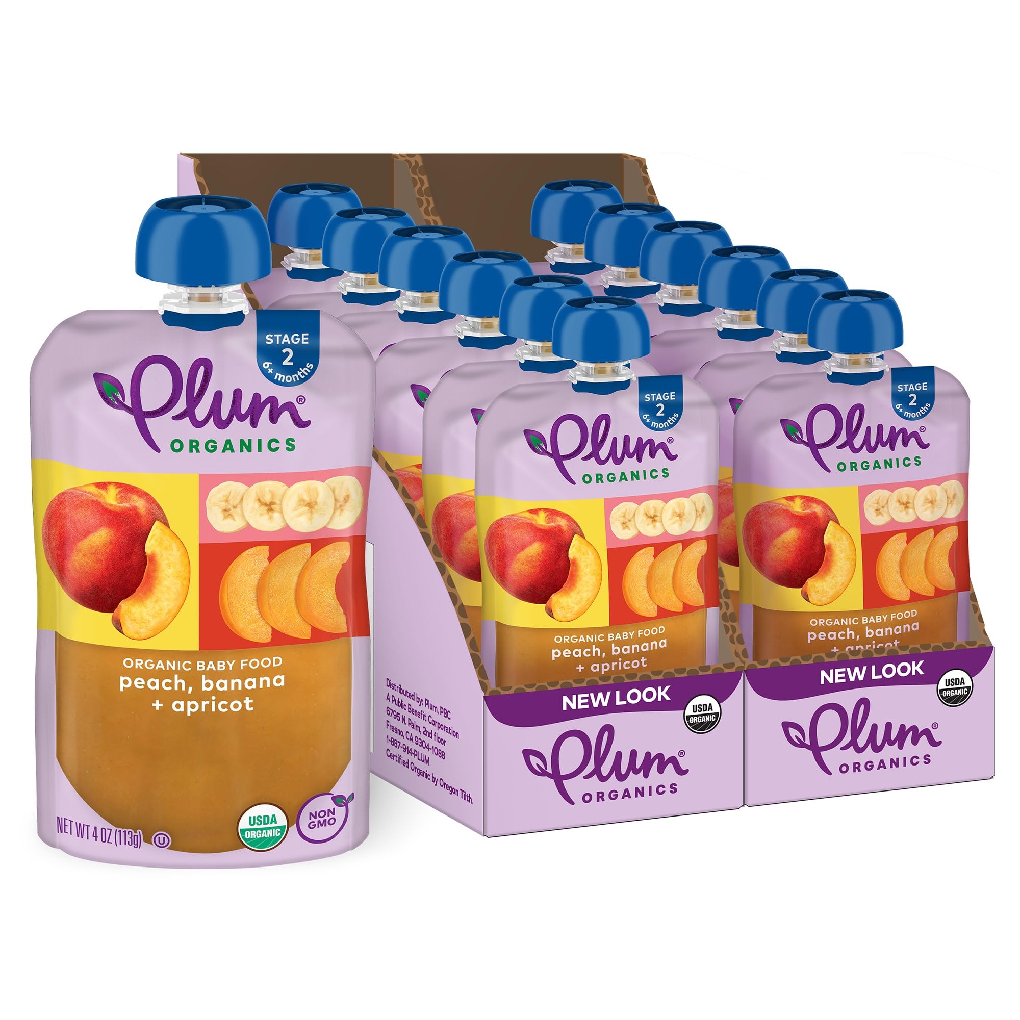 Plum Organics 6+ Months Organic Baby Food - Peach, Banana & Apricot - Non-GMO - Fruit & Veggie Blends On-The-Go Pouches for Baby & Toddler Meals - Quality Tested Ingredients