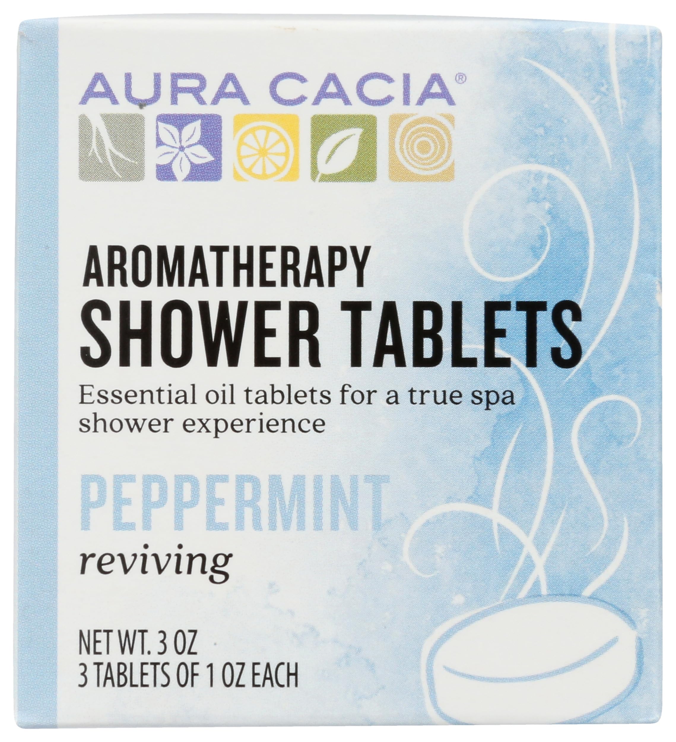 AURA CACIA (Pack of 6) Aura Cacia Shower Tablet Peppermint Reviving Bath Salt 3 Oz