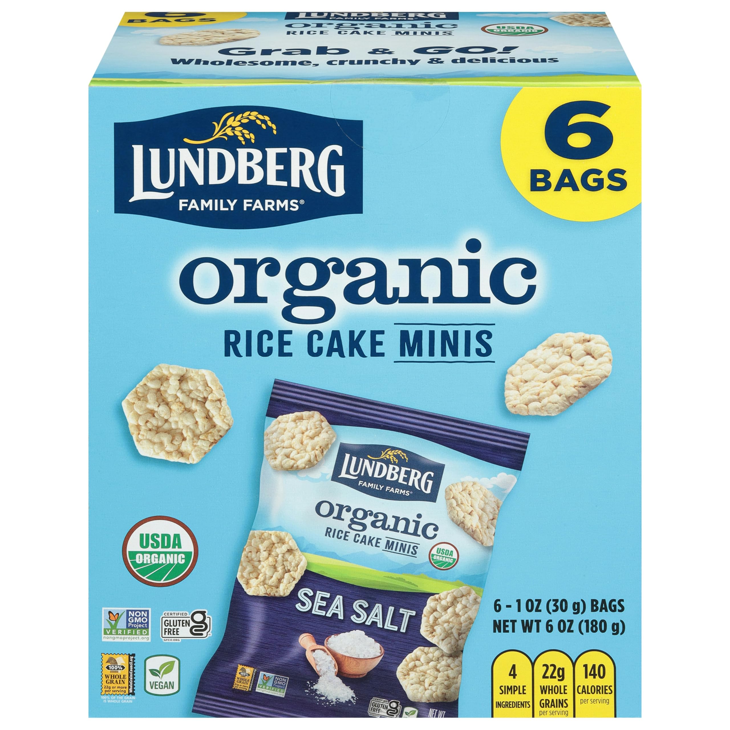 Lundberg Rice Cake Minis Sea Salt Organic 6 Pack Savory Snack Cakes