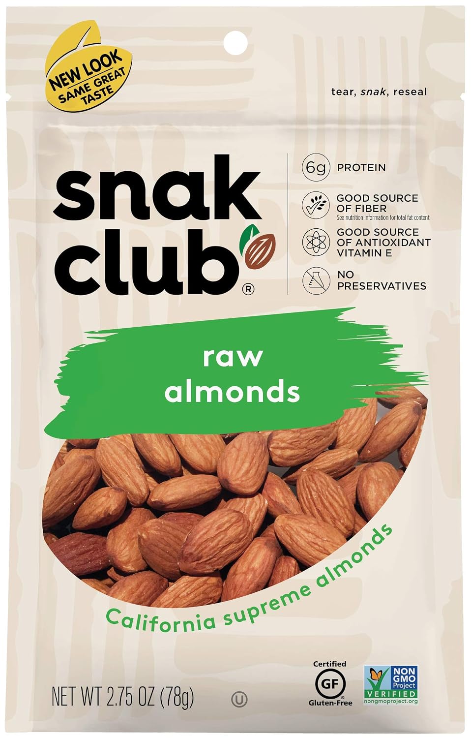SNAK CLUB EB (Pack of 18) Snak Club Eb Raw Almonds Unsalted Whole Nuts 2.75 Oz