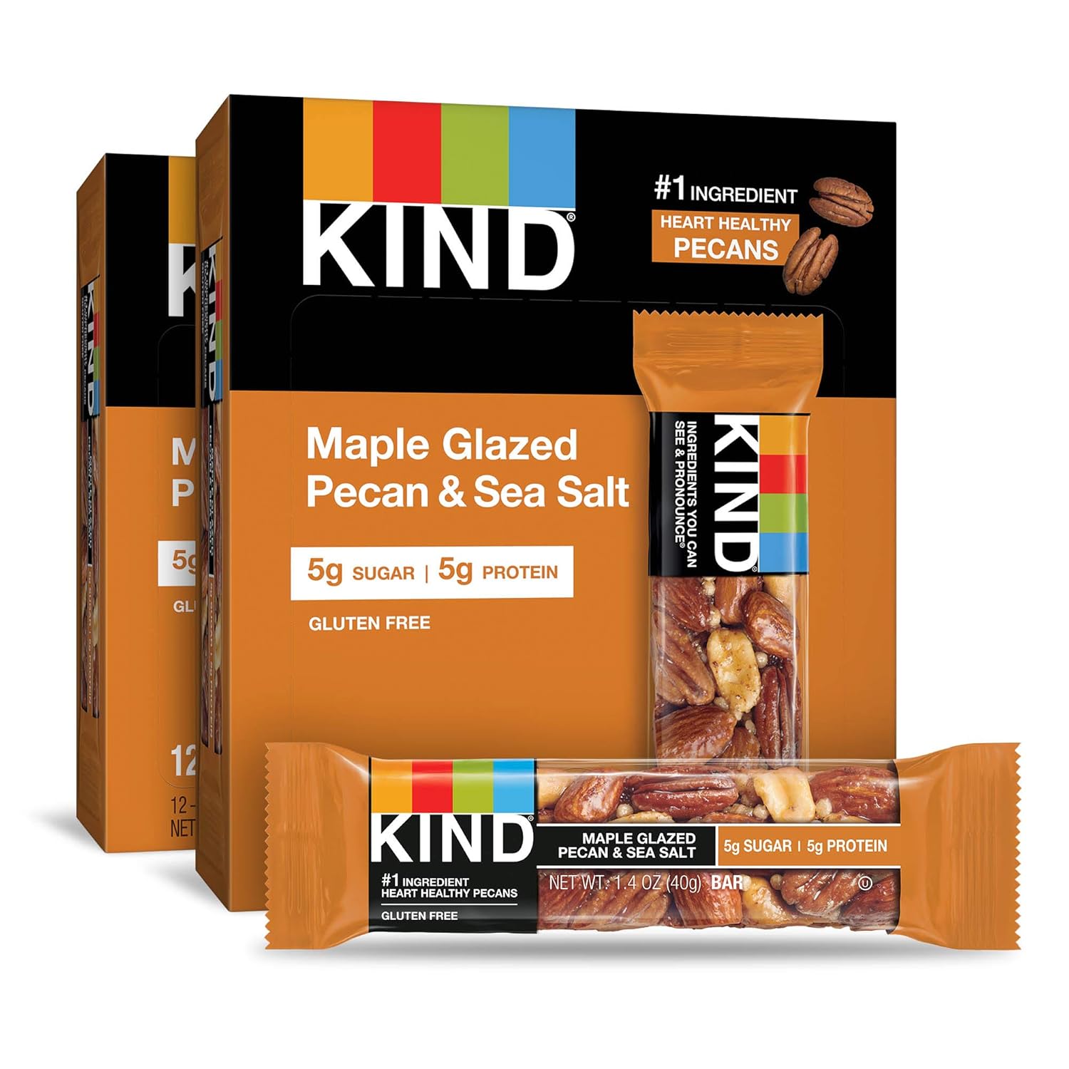 KIND (Pack of 24) Kind Pecan & Sea Salt Maple Glazed Protein Nutrition Bar 1.4 Oz