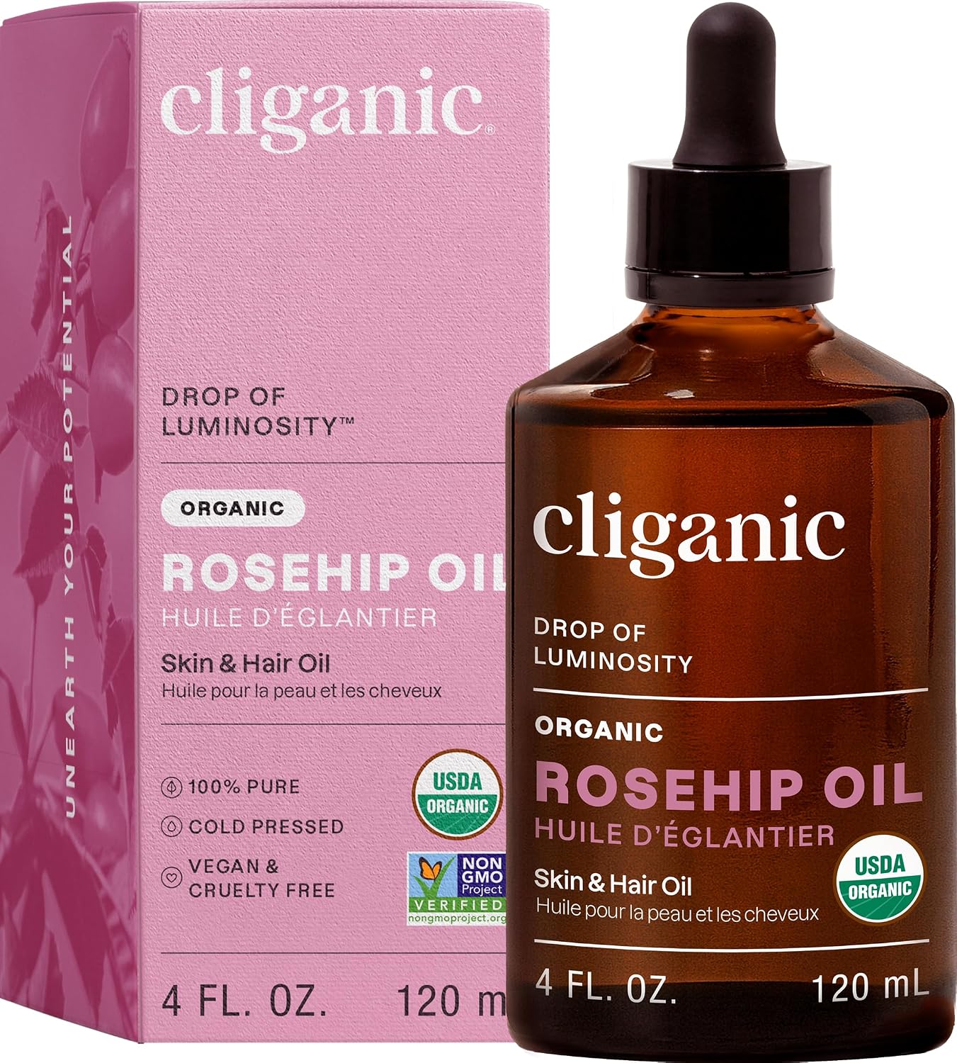 CLIGANIC (Pack of 4) Cliganic Rosehip Oil Body Massage Oil Aromatherapy Oil 4 Fl Oz