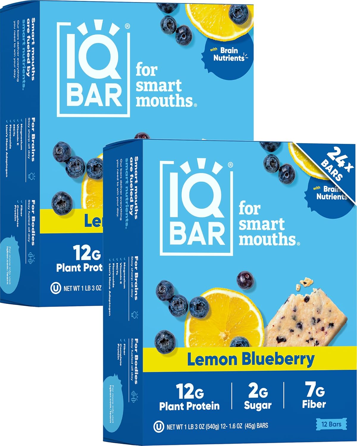 IQ BAR (Pack Of 24) IQ Bar Bar Lemon Blueberry 1.6 Oz 12g Plant Protein