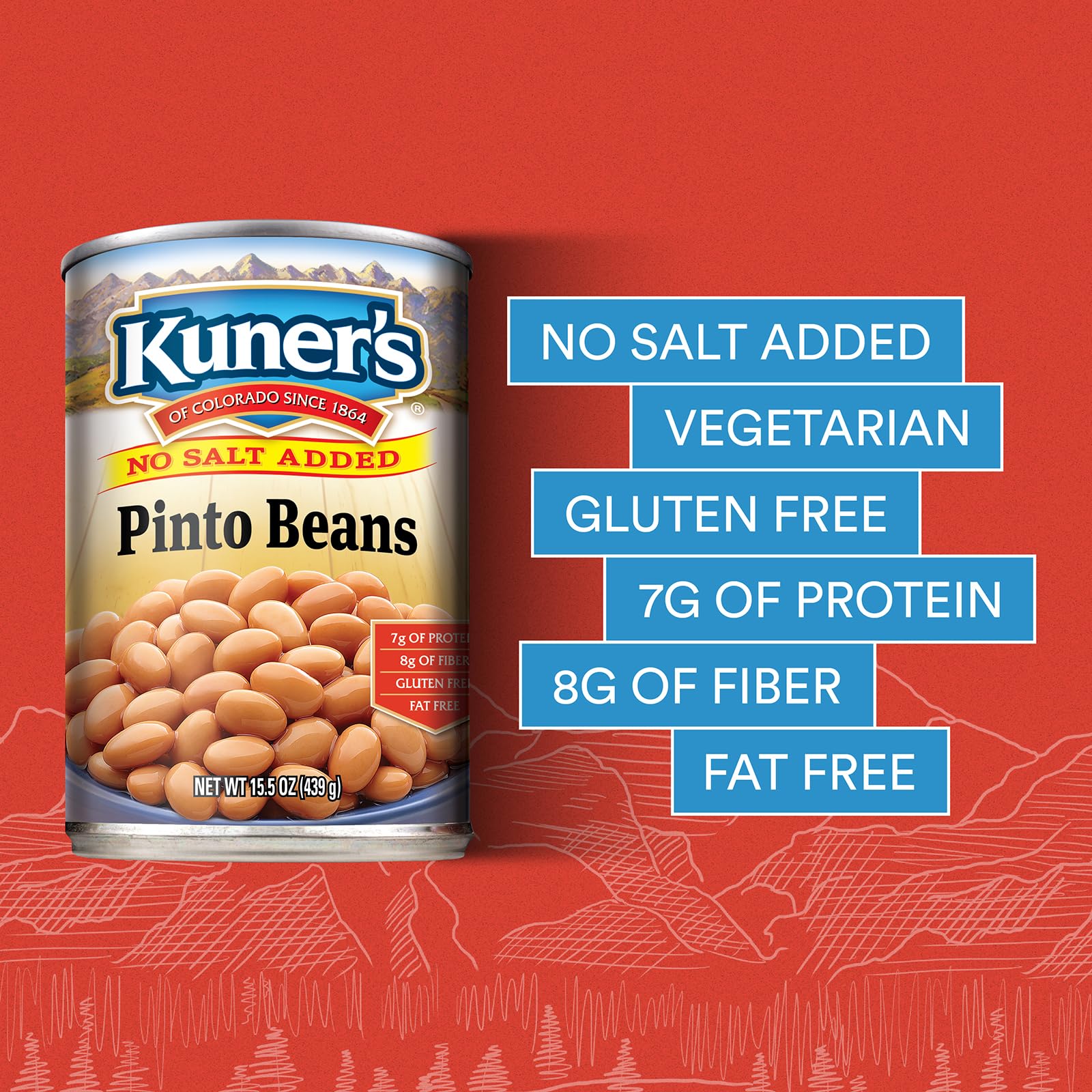 KUNERS (Pack of 24) Kuner's Pinto Beans No Salt Canned Natural Grocery 15 Oz