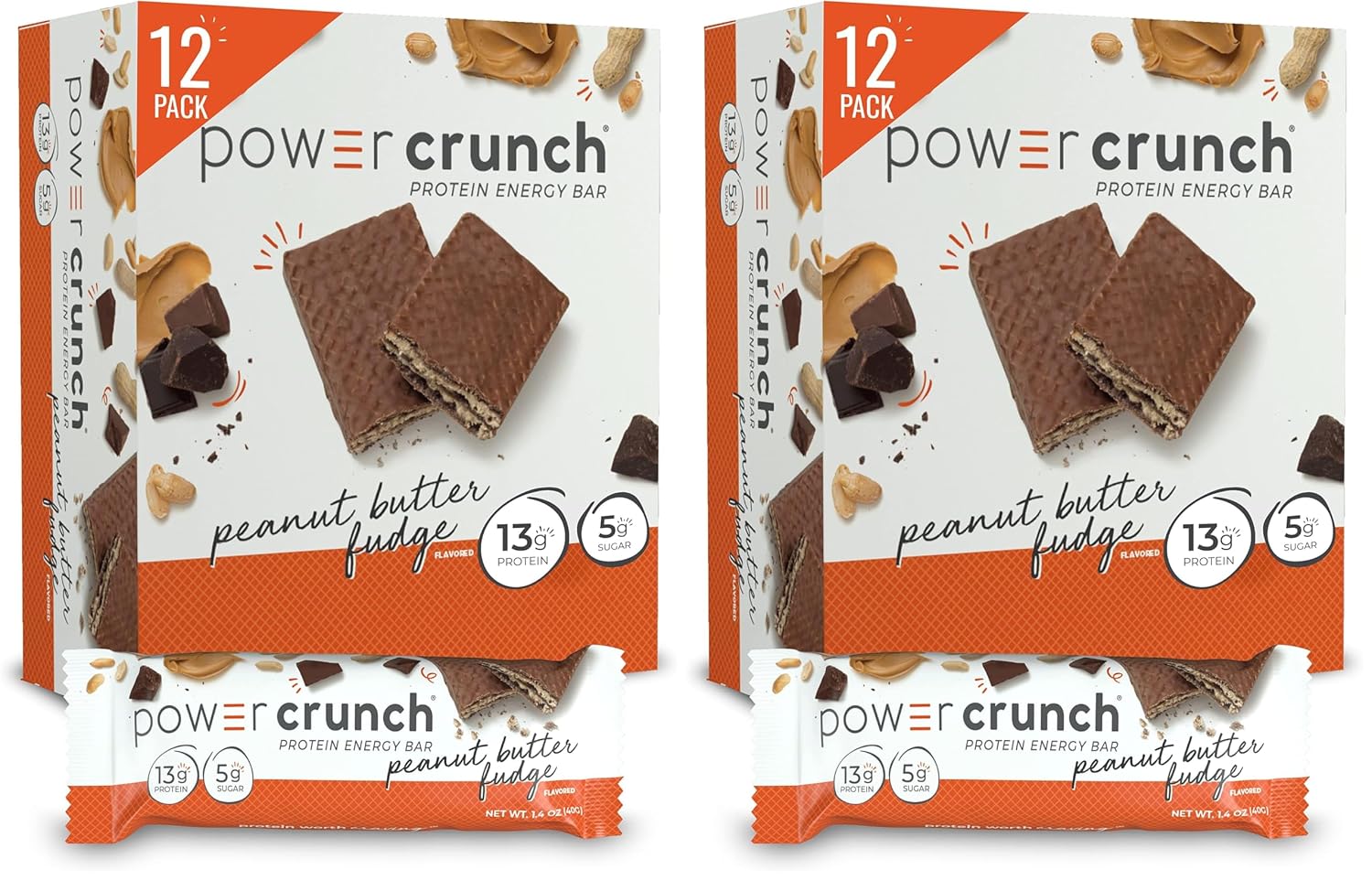 POWER CRUNCH (Pack of 24) Power Crunch Bar Peanut Butter Fudge 40 grams - 2 Boxes 12 each
