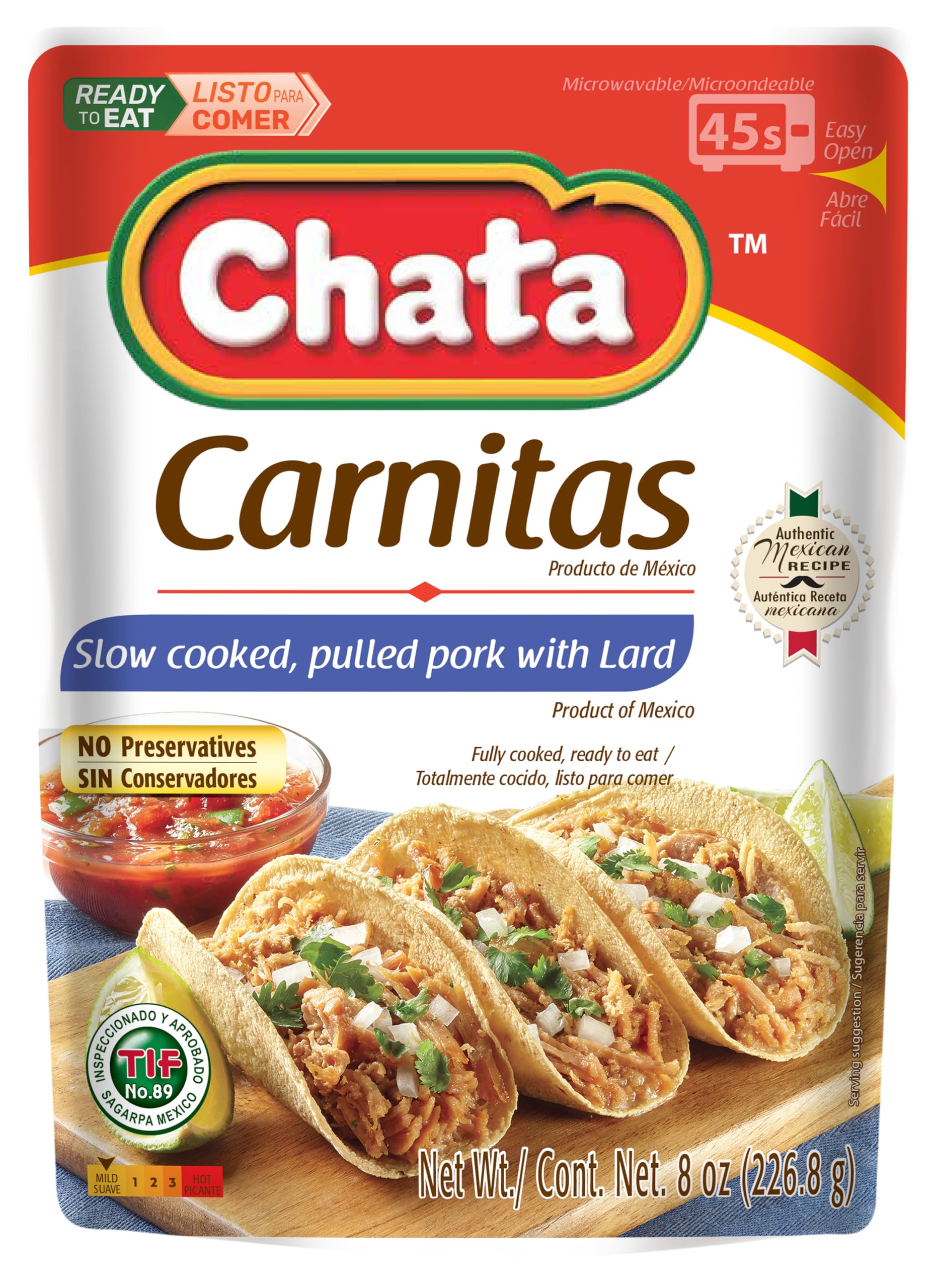 Chata Entree Carnitas Pouch Authentic Mexican Natural Meat