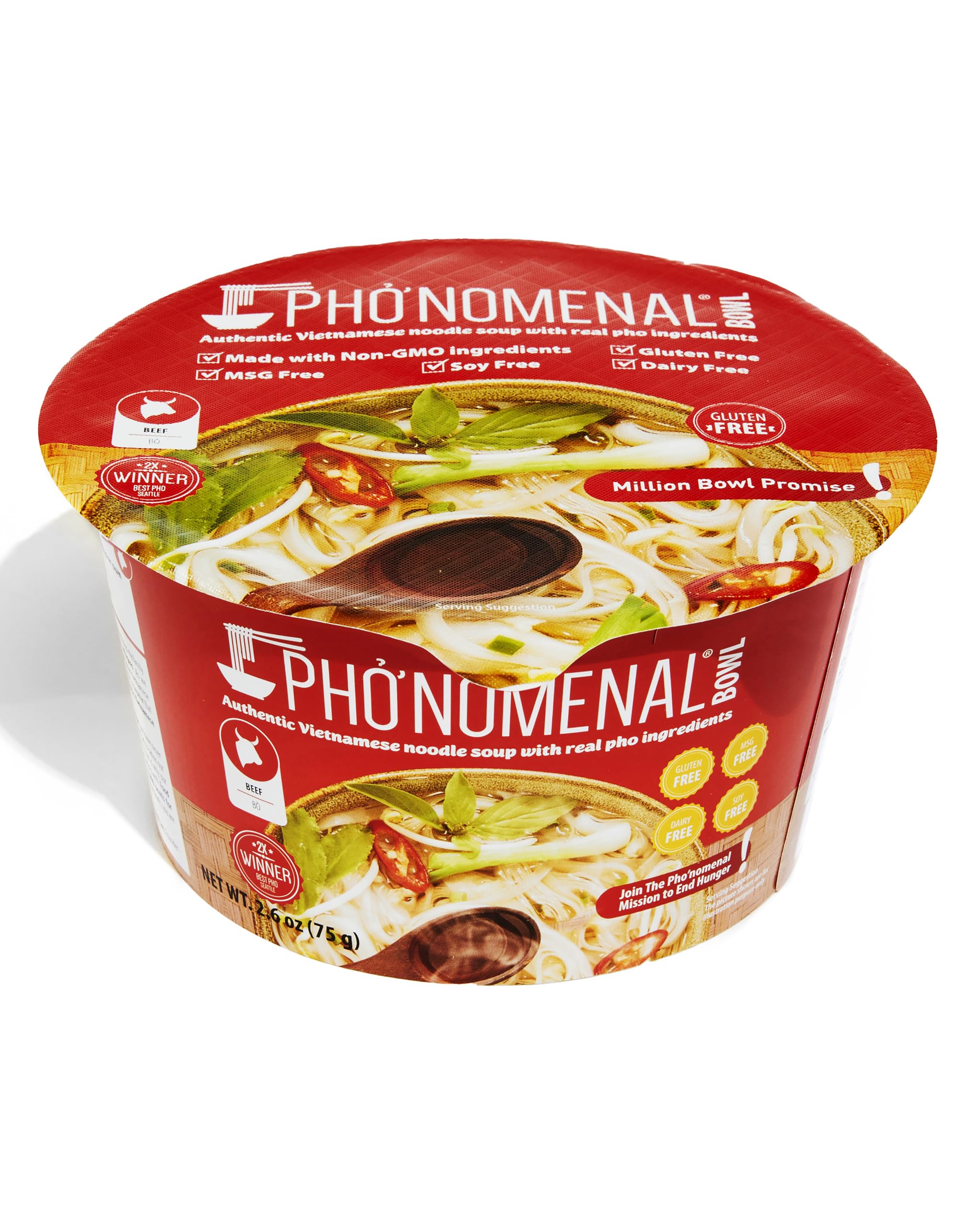 PHONOMENAL (Pack of 18) Pho'nomenal Soup Pho Beef Natural Noodle Soup Cup 2.5 Oz
