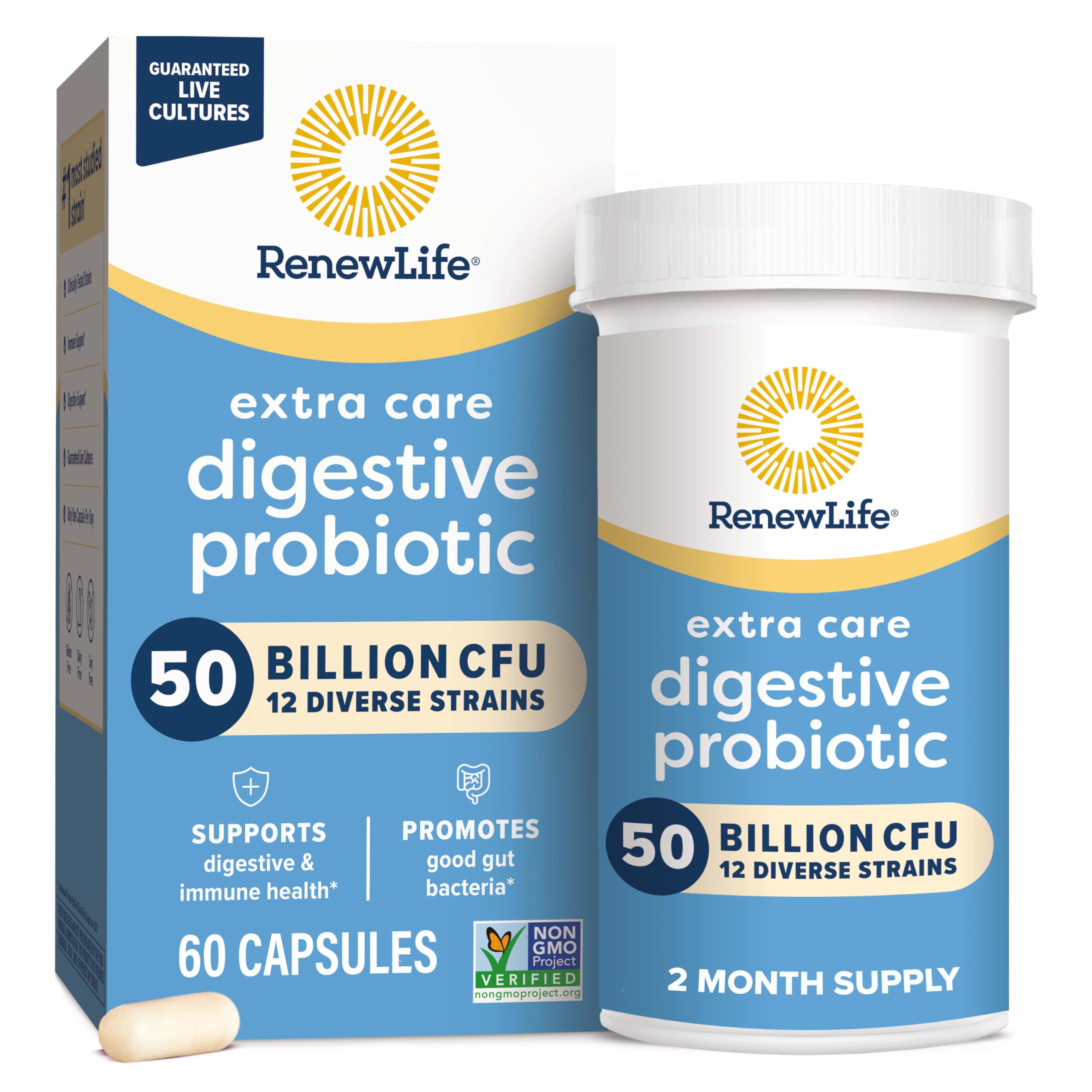 Renew Life Probiotic 50B Extra Care Prebiotic Vegetarian 60 Vegetarian Capsules