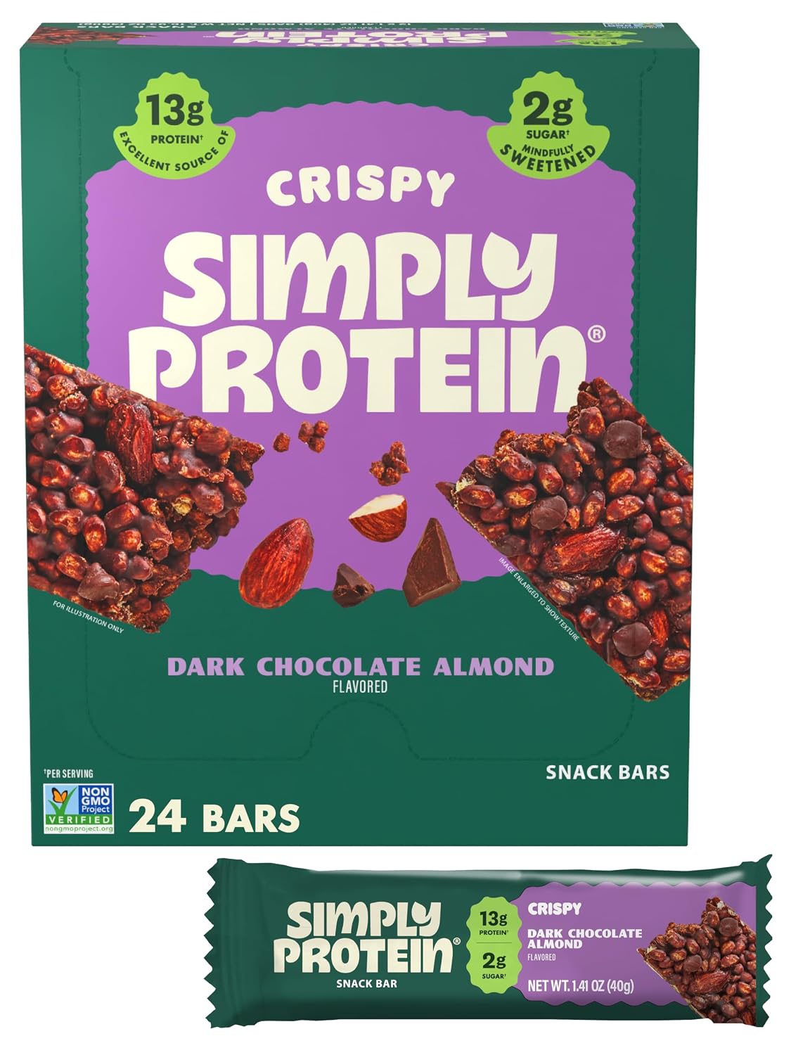 SIMPLYPROTEIN (Pack of 24) SimplyProtein Bar Dark Chocolate Almond 1.41 Oz