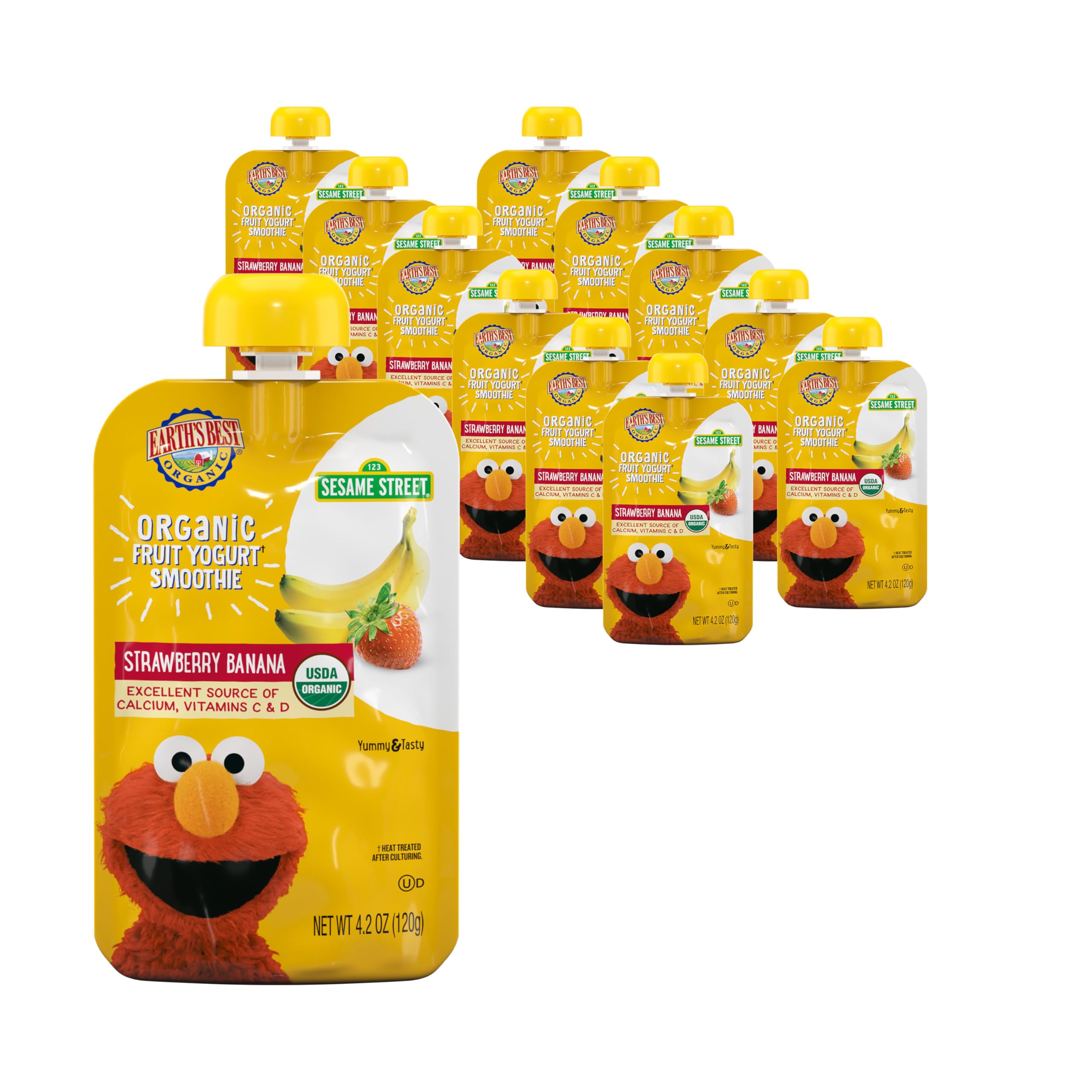 Earth's Best Organic Yogurt Smoothie Pouches for Toddlers 24 Months+, Strawberry Banana, Fruit Yogurt, Resealable Pouch