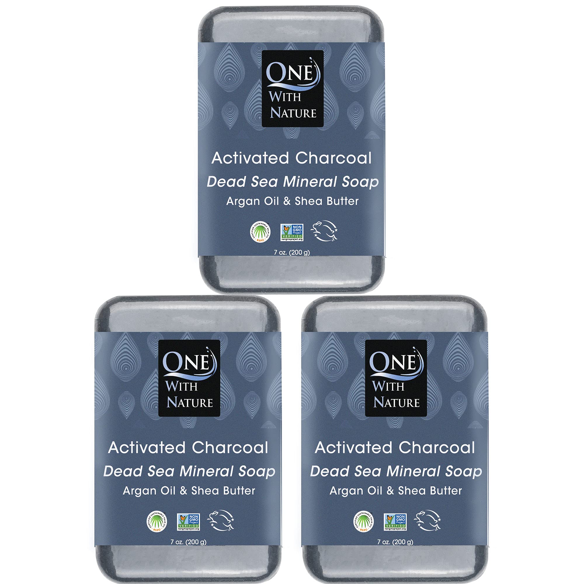 ONE WITH NATURE (Pack of 15) One with Nature Activated Charcoal Soap Bar Bath Cleanser 7 Oz