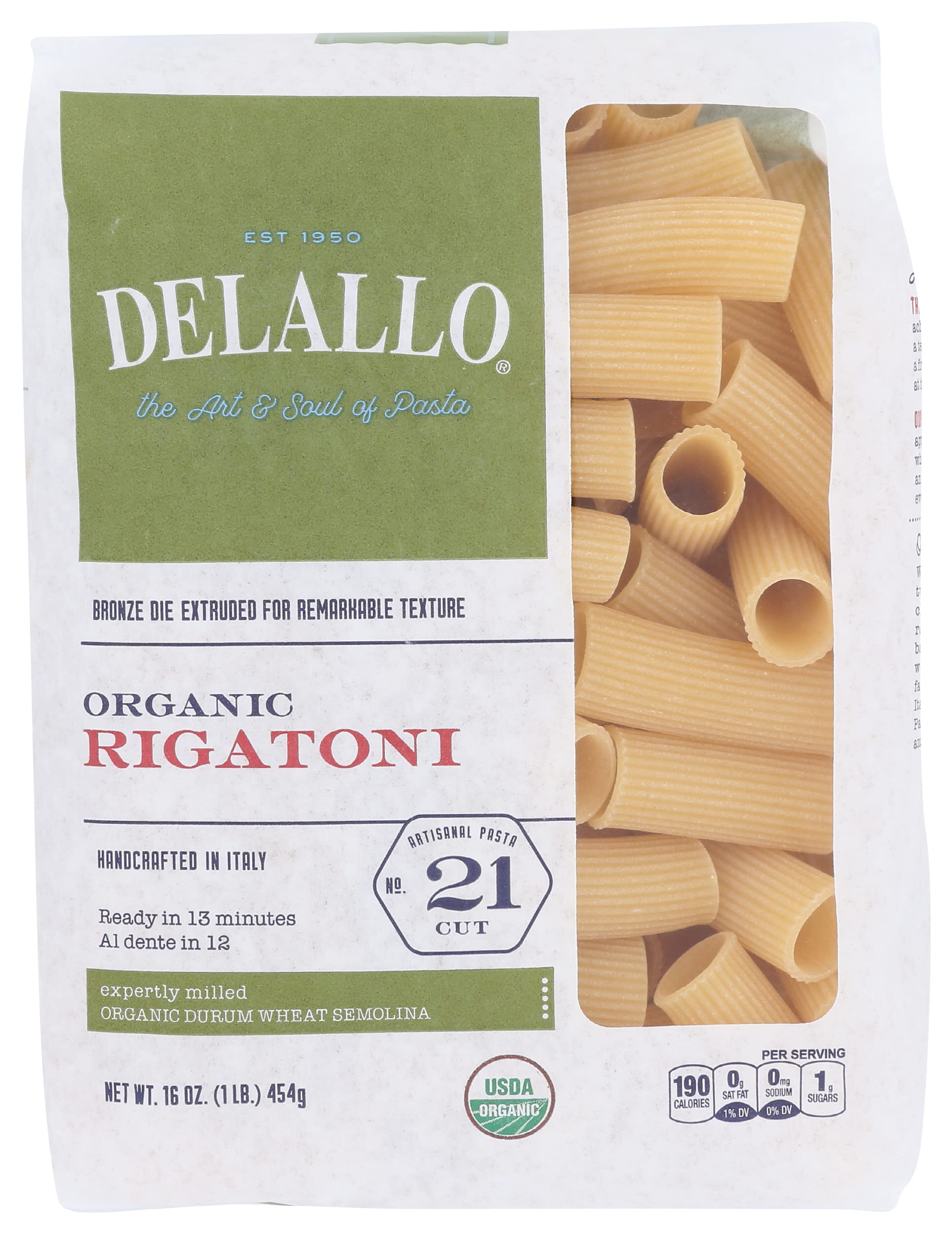 DeLallo Pasta Semolina Rigatoni Organic