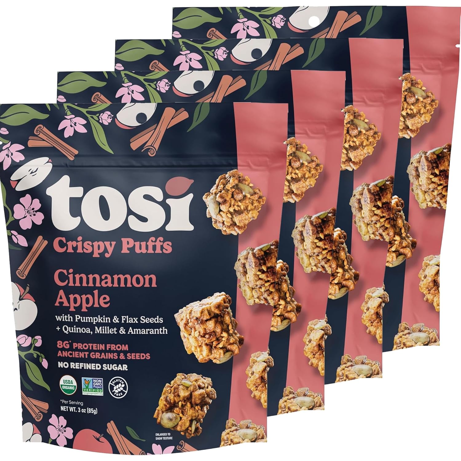 TOSI (Pack of 12) Tosi Puffs Crispy Cinnamon Apple Puffed Snack 3 Oz