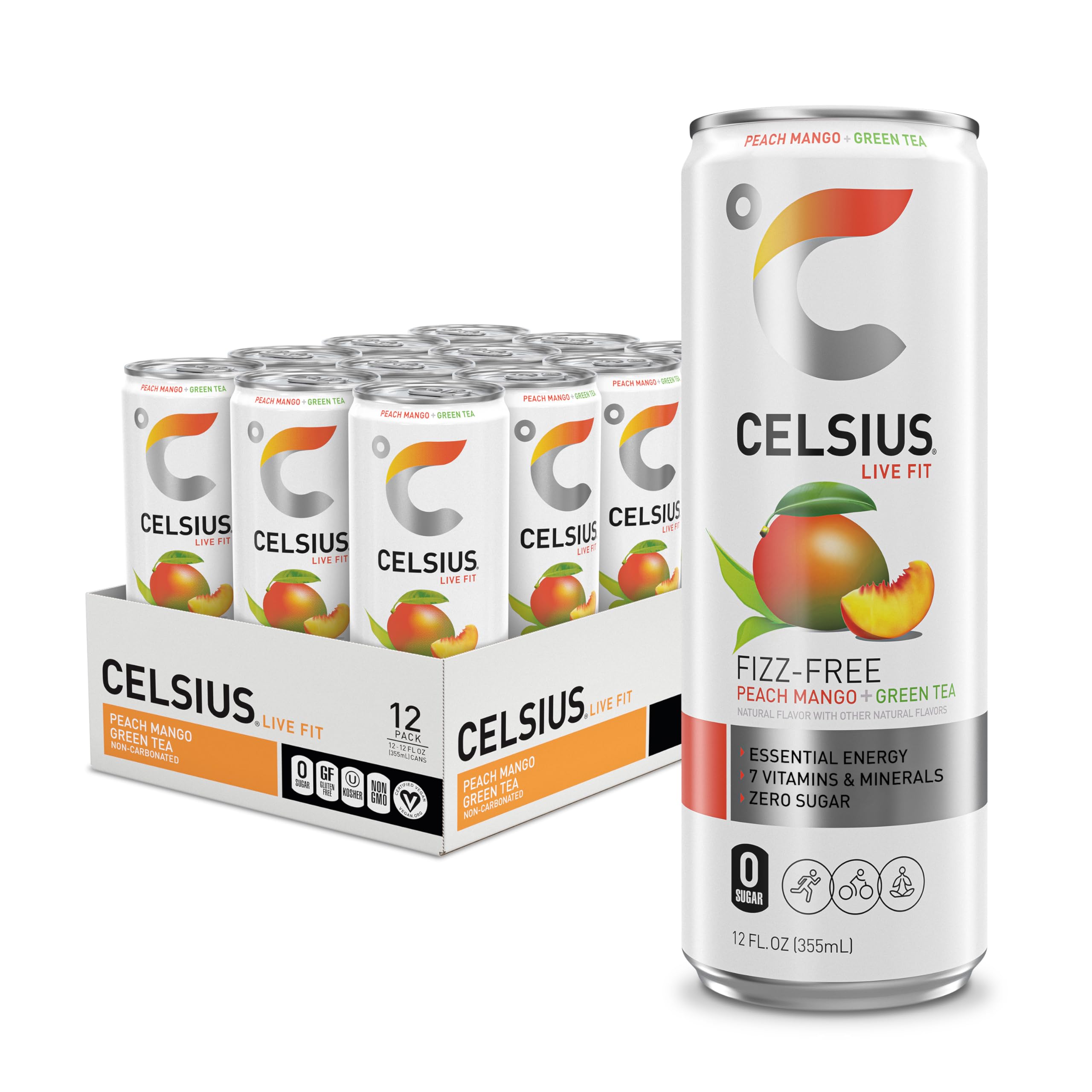 Celsius Fizz Free Peach Mango Green Tea, Sugar Free Energy Drink