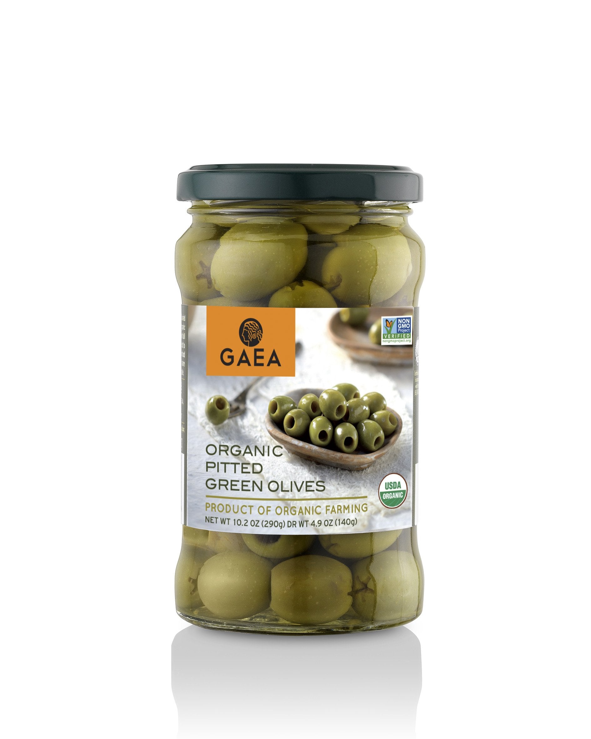 Gaea North America Green Pitted Olives Greek