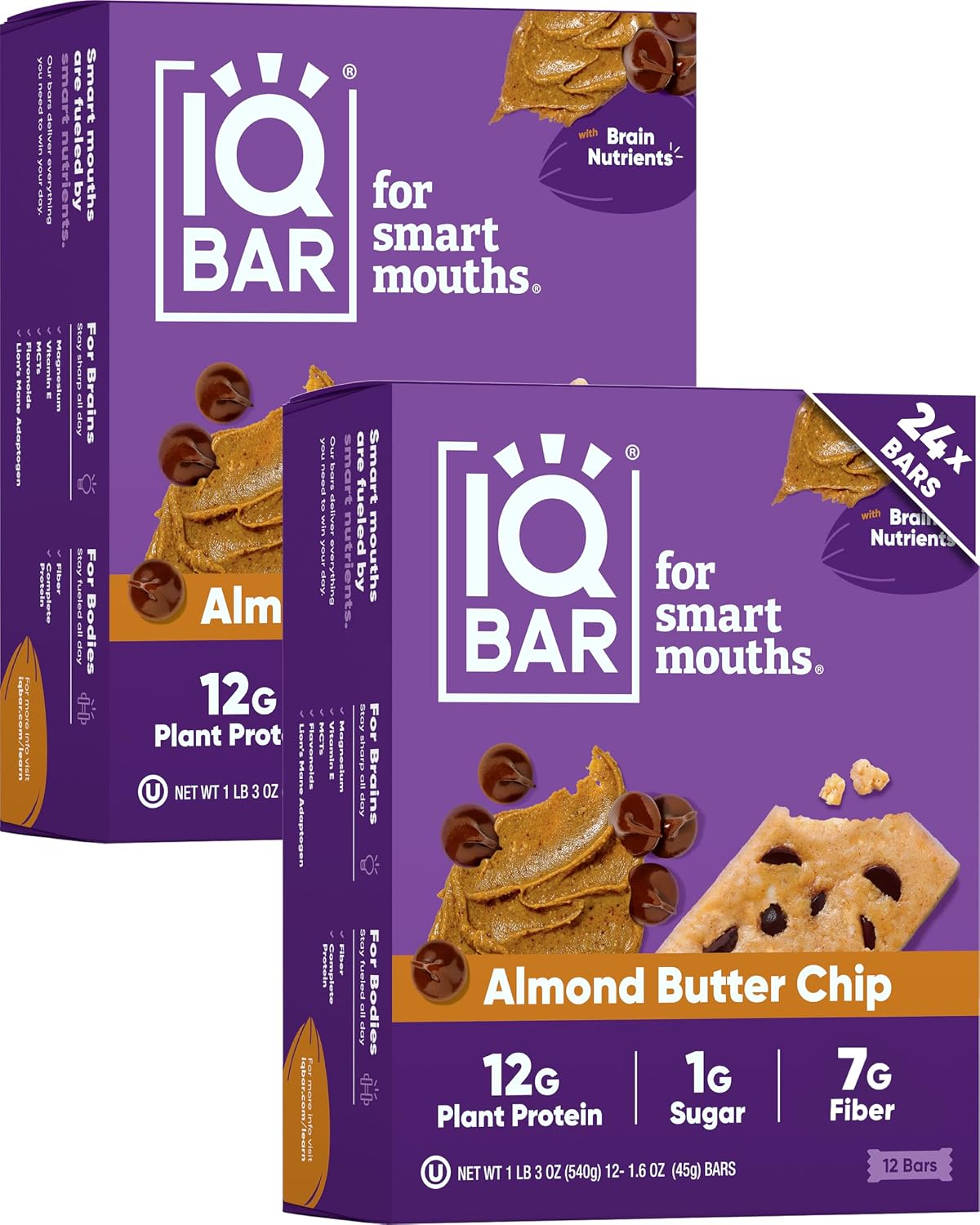 IQ BAR (Pack Of 24) IQ Bar Bar Almond Butter Chip 1.6 Oz 12g Plant Protein