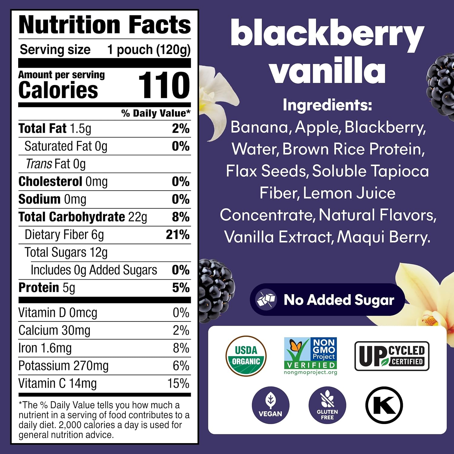NOKA (Pack of 24) Noka Smoothie Superfood Puree Blackberry Vanilla 4.22 Oz