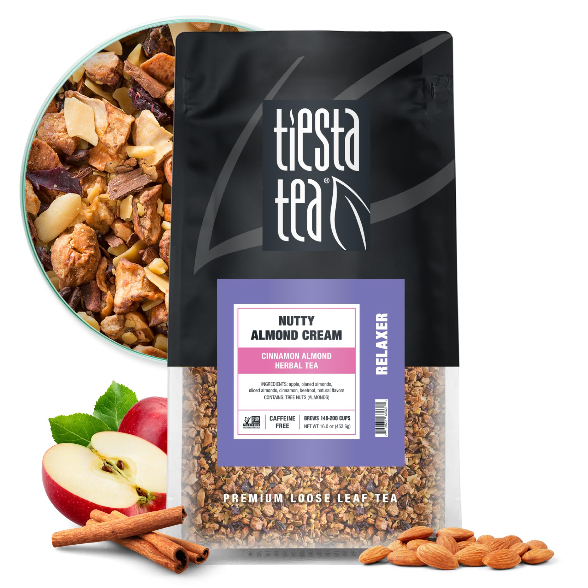 Tiesta Tea Eb Nutty Almond Cream, Premium Loose Leaf, Cinnamon Almond Herbal Tea Blend, Non-Caffeinated, Make Hot or Iced & Brews Up to 200 Cups, 16 Ounce Resealable Bulk Pouch