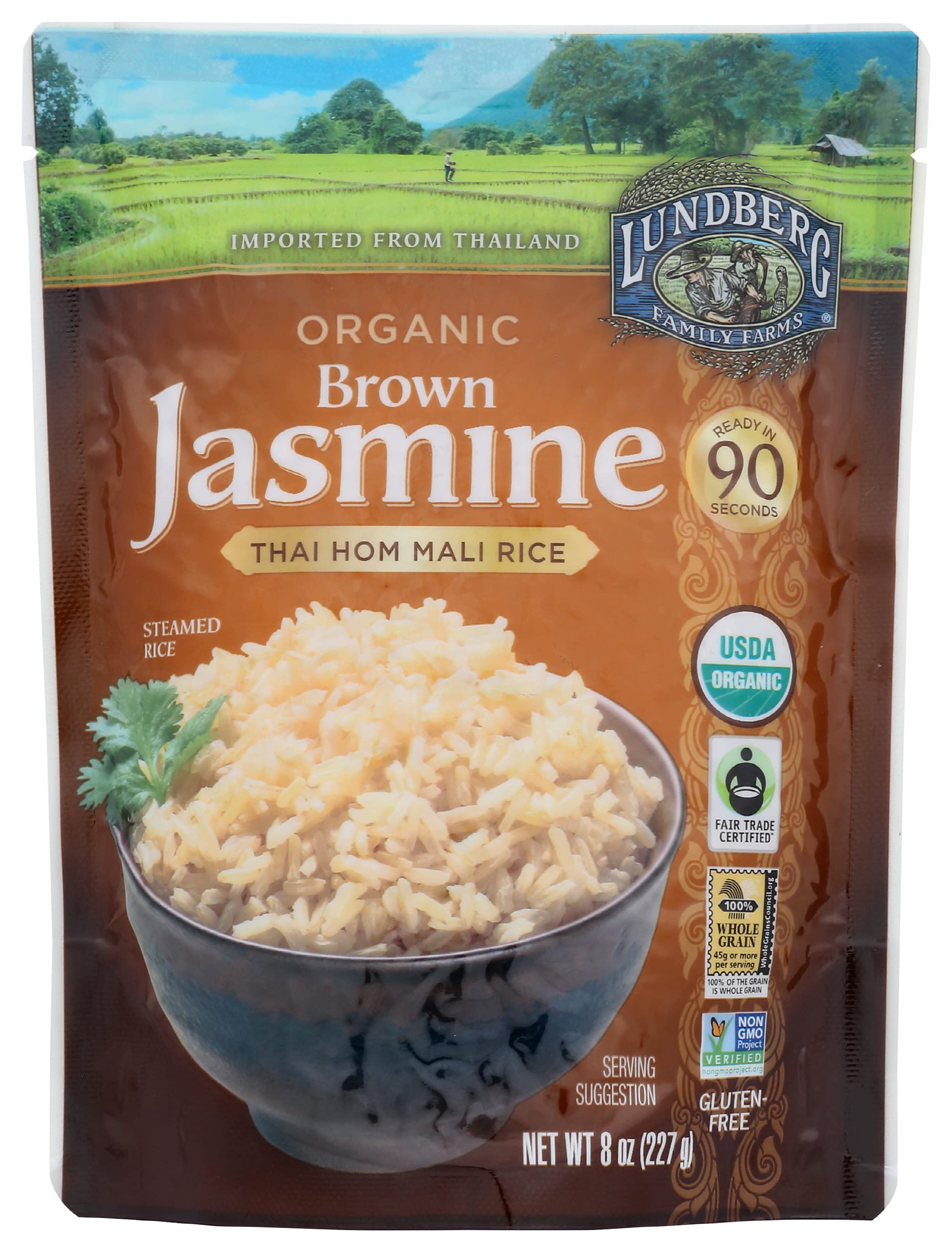LUNDBERG (Pack of 18) Lundberg Brown Jasmine Rice Ready to Heat Organic Entree 8 Oz