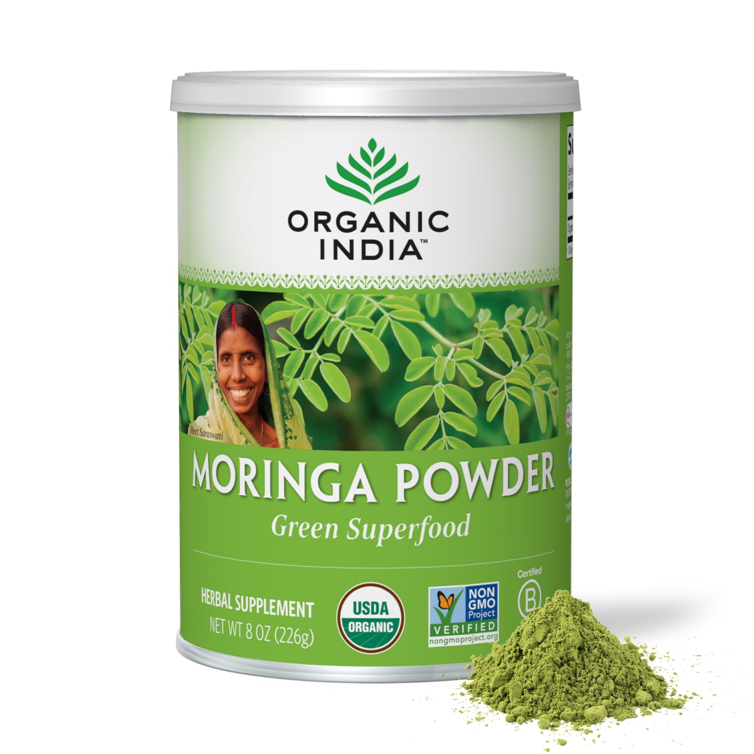 ORGANIC INDIA (Pack of 3) Organic India Moringa Powder Superfood Supplement Green 8 Oz